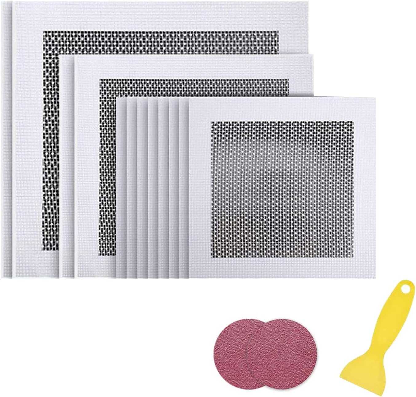 LUOFUR 12 Pieces Aluminum Wall Repair Patch for Drywall Repair Kit, Size of 4/6/8 Inch Fiber Mesh Over Galvanized Plate with Extended Self-Adhesive Mesh for Wall Patch and Drywall Plasterboard Repair - - 