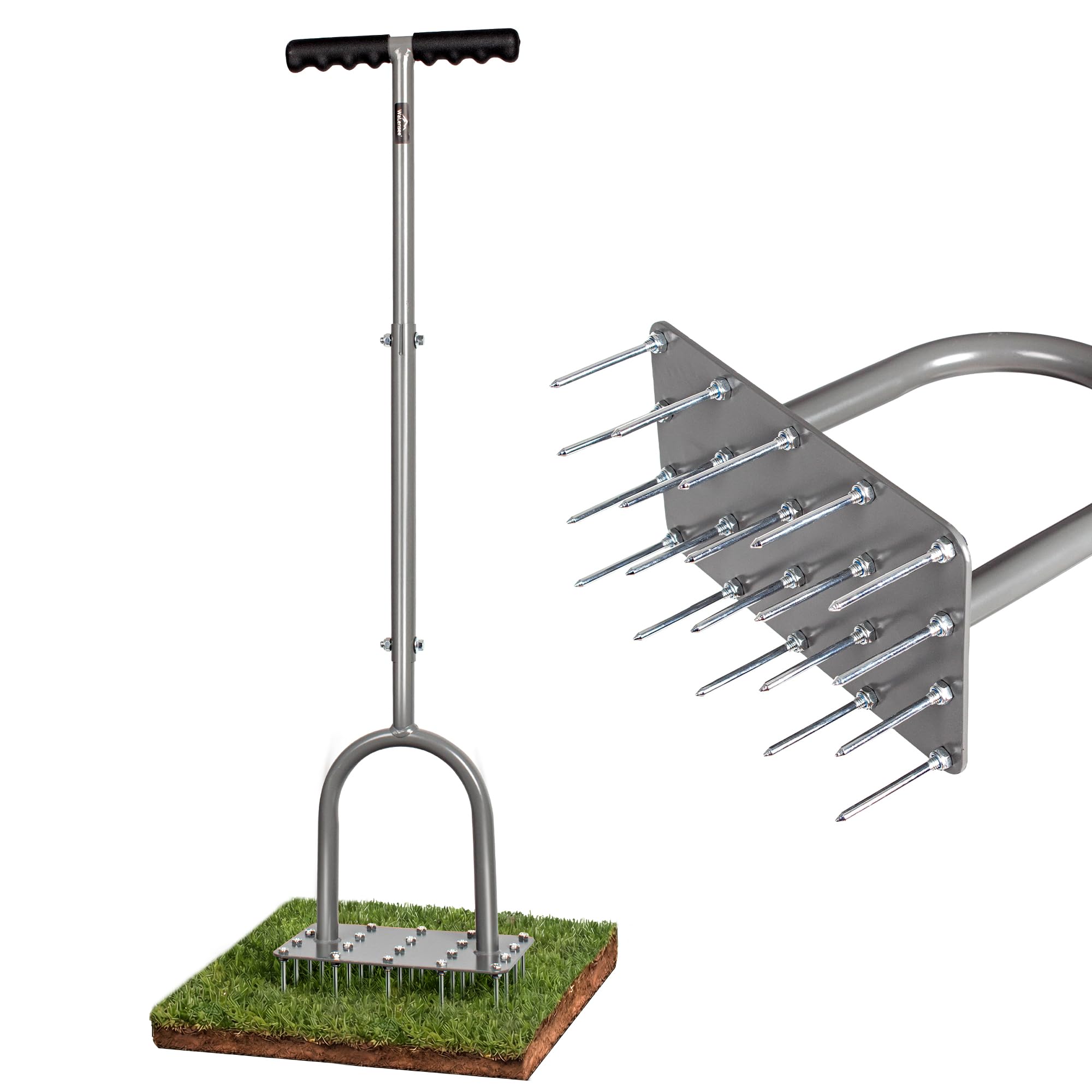 Walensee Lawn Aerator Spike Tool, Heavy Duty Four-Row Manual Grass Aerator with 20 Steel Spikes, Soil Aerator for Lawn Care, Improves Drainage, Overseeding & Root Growth, Ideal for Small Gardens