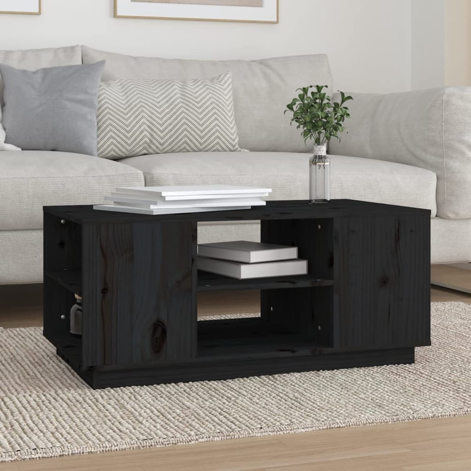 Table basse de salon noire Homgoday 90x49cm en bois massif de pin