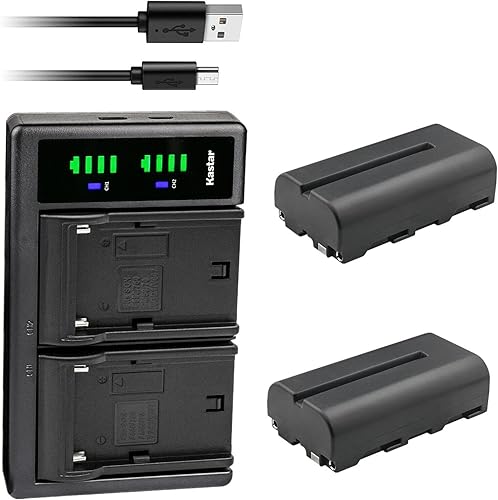 Kastar Paquete de 2 baterías NP-F550NP-F570 y cargador USB LTD2 compatible con Godox GM55 5.5 pulgadas 4K HDMI pantalla táctil en cámara, LEDP-120C