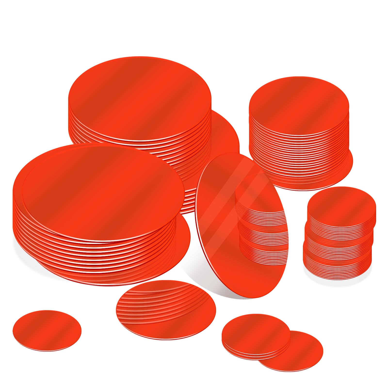 ELANE 90 Pieces Mini Size Round Mirror Small Mirrors for Crafts Acrylic Mirror,for Mirror Tiles for Crafts and DIY Projects Supplies,1 Inch,2 Inch,3 Inch,4 Inch (Red)
