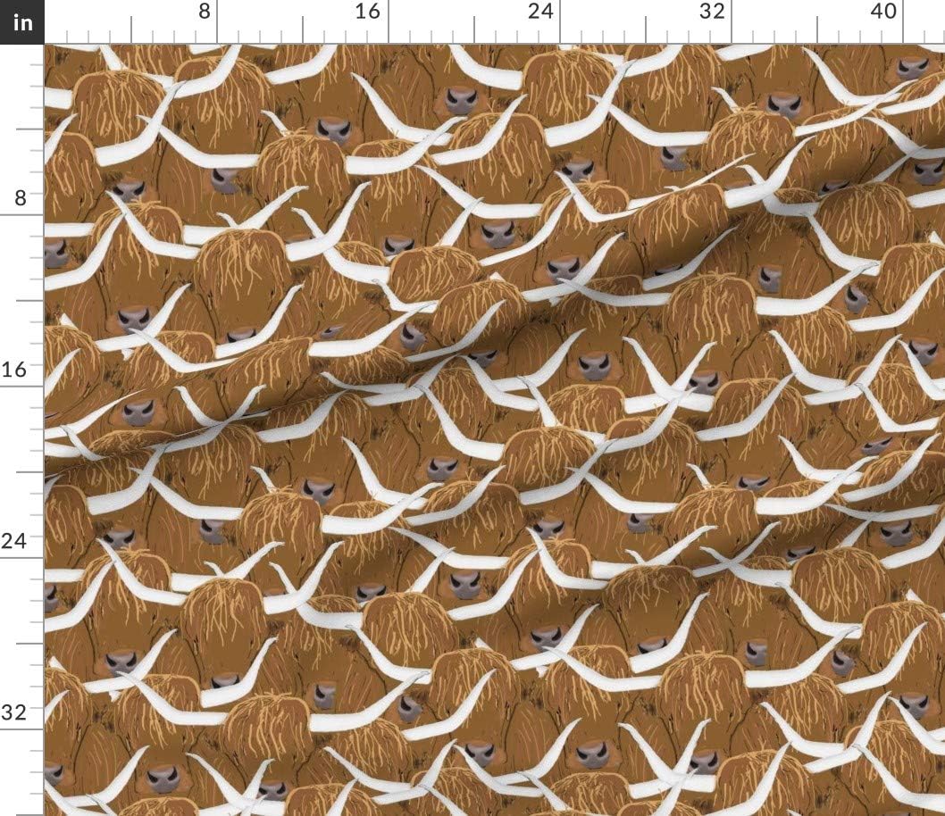 Spoonflower Fabric - Scottish Highland Cows Cattle Farm Brown Cow Herd Printed on Petal Signature Cotton Fabric by The Yard - Sewing Quilting Apparel Crafts Decor