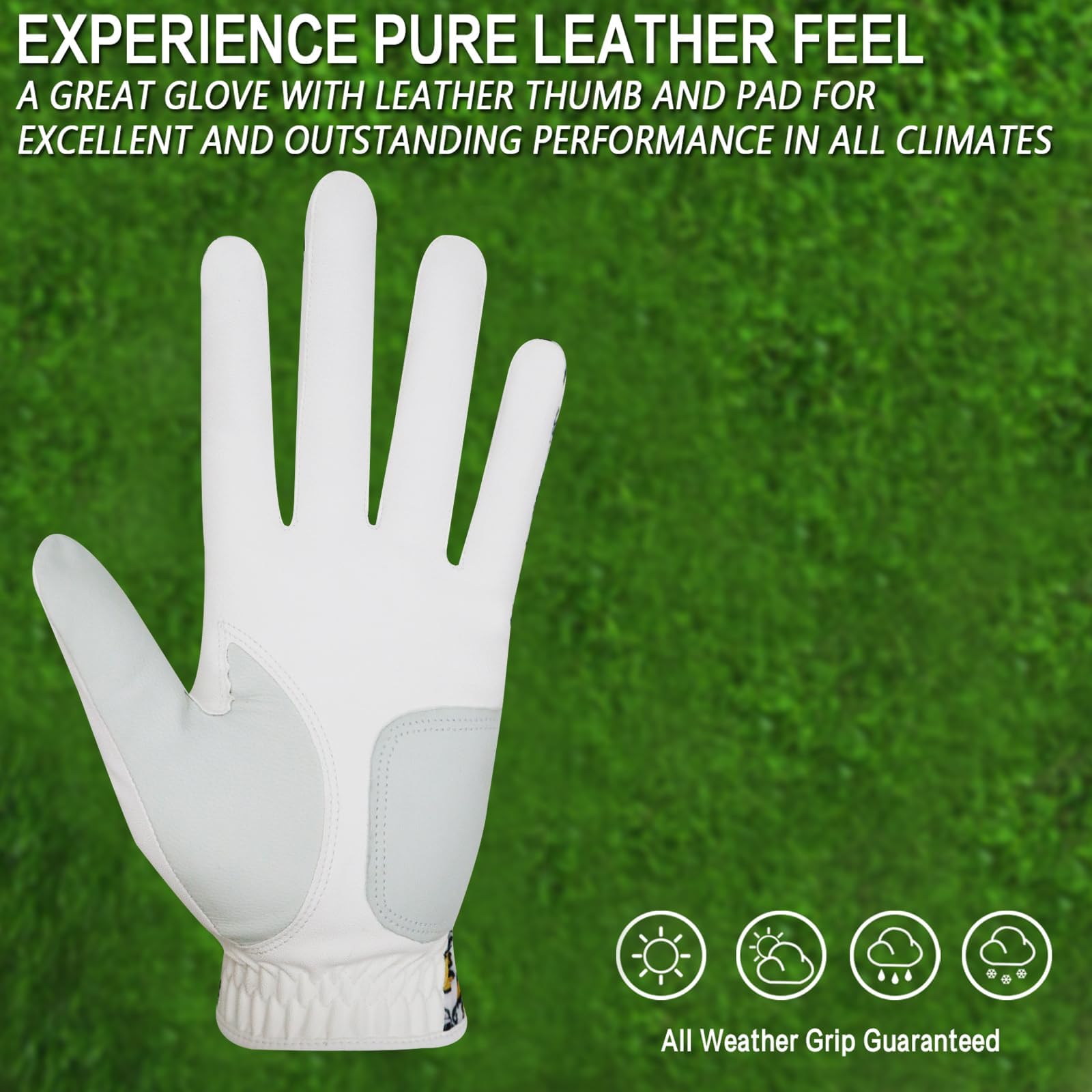 FINGER TEN Golf Gloves Men Left Hand Right Leather With Ball Marker Printed Grip 2 Pack - Image 4