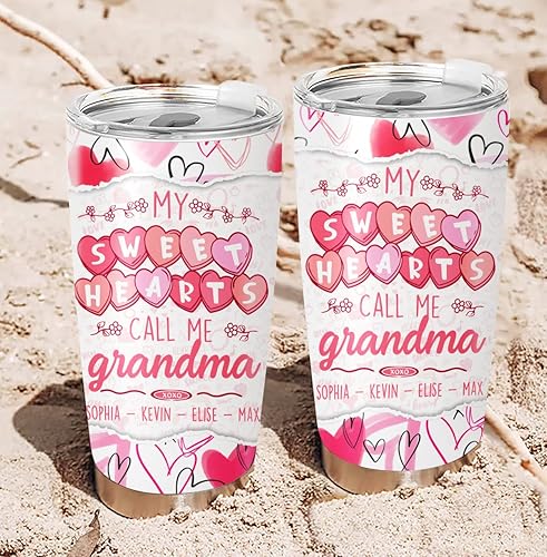 Miniatura 4 de Vaso personalizado para abuela de nieto abuela dulces corazones con nietos regalos personalizados para abuela 20 onzas con tapa taza de viaje para