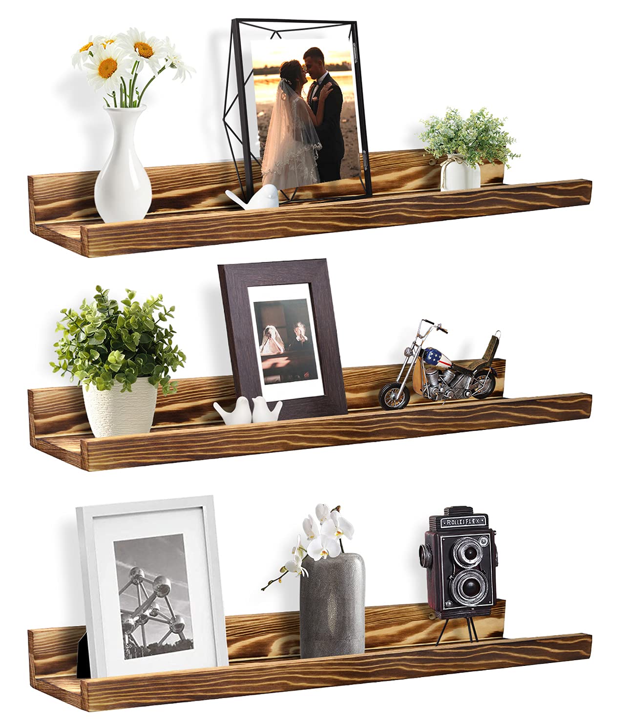 Floating Shelves Natural Wood Wall Mounted Shelf Hanging Wall Decorative Shelves Display Ledge Storage Rack for Kitchen Living Room Bathroom Bedroom