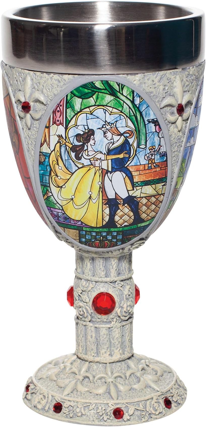 Enesco Disney Showcase Beauty and The Beast Stained Glass Scenes Decorative Chalice Goblet Cup, 7.09 Inch, Multicolor
