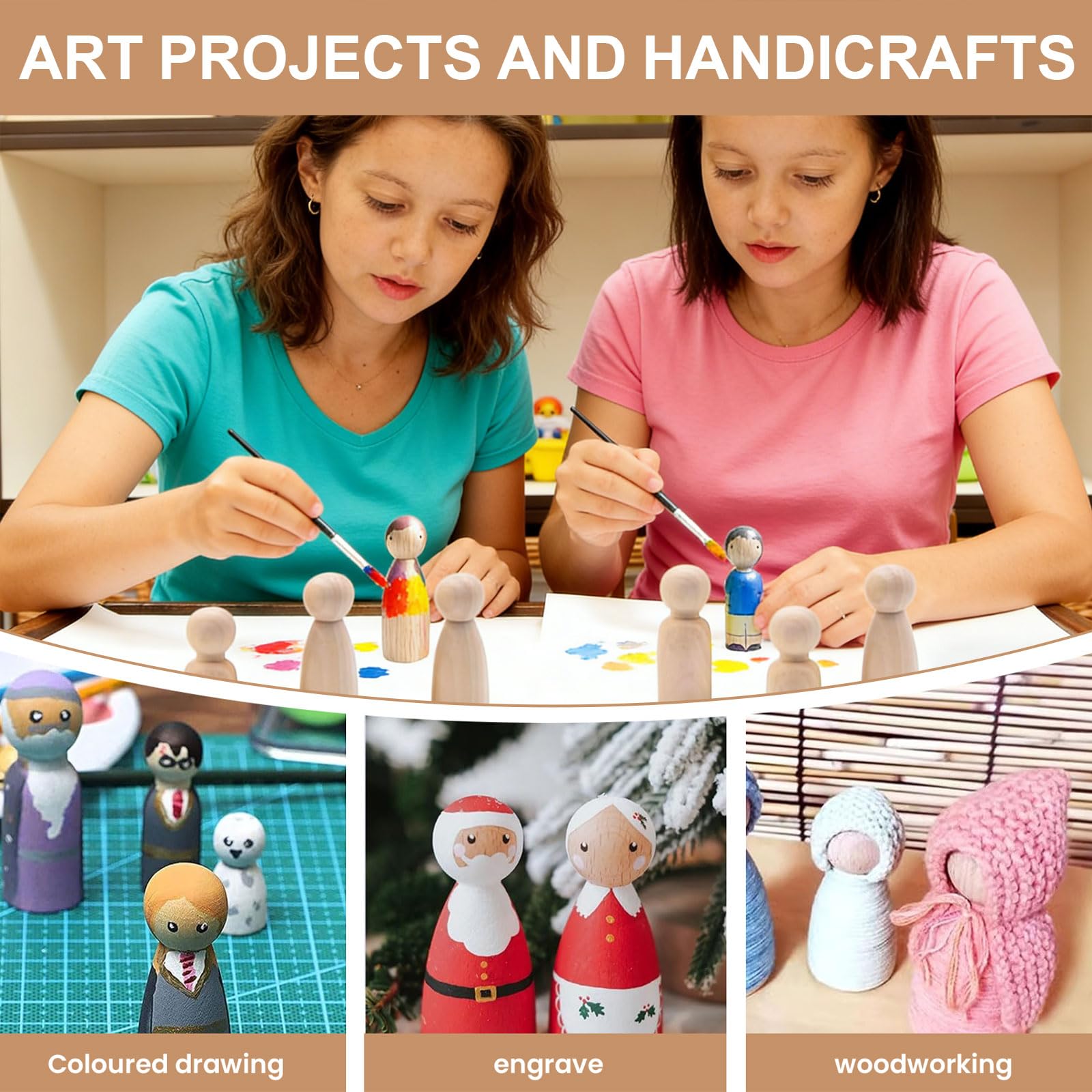 40Pcs Wooden Peg Dolls, 35mm/65mm Unfinished Plain Doll Bodies, Wooden People Figures - Image 4