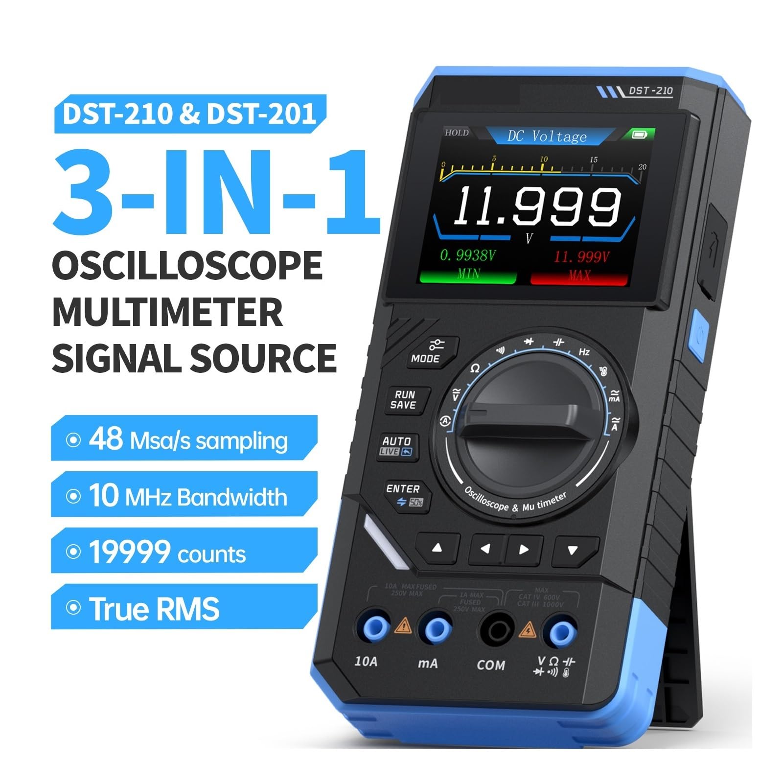 Osciloscopios, Osciloscopio portátil DST-210 de 10 MHz, multímetro 19999 recuentos y probador forma onda(DST-201 (1MHZ))