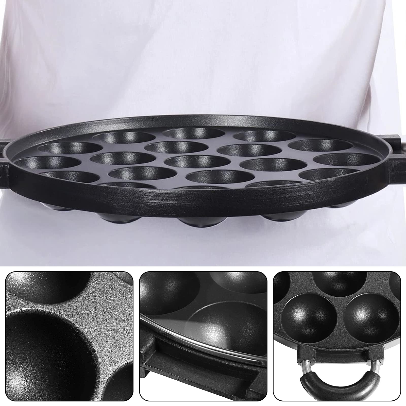 Piastra Takoyaki Antiaderente in Ghisa per Polpo, 15 Trous, Rotonda in Lega di Alluminio, Accessori per Cottura Domestica