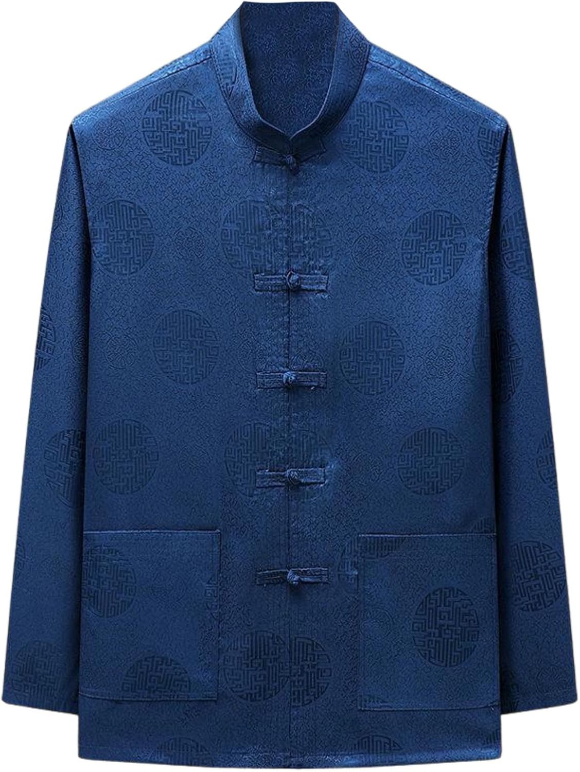 Men's Polyester Long Sleeve Tang Shirt Pocket Detail Chinese Hanfu Style Daily Wear