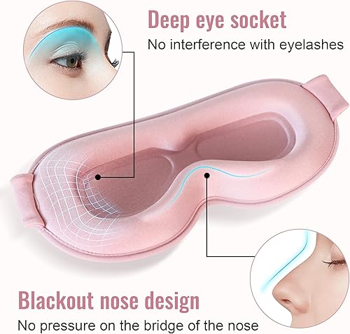 Miniatura 4 de Máscara para dormir, máscara de ojos mejorada 3D con contorno profundo para dormir, cubiertas de ojos sin presión, 99% bloquean la luz con correa