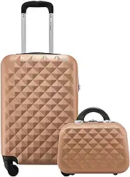 Conjunto Mala de Viagem Tamanho Bordo 10kg Rodas 360 com Frasqueira Gladiador Diamond D1MBFRAD1 (Rose Gold)