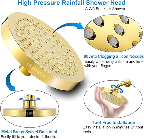Miniatura 3 de Cabezal de ducha de lluvia de alta presión, cabezal de ducha moderno de lujo de 6 pulgadas con reemplazo ajustable perfecto, restrictor extraíble,
