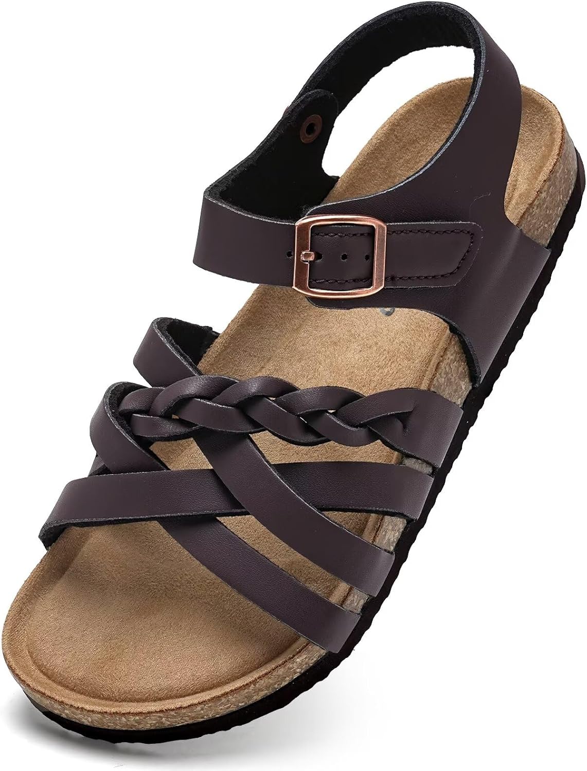 Torotto Girls Sandals with Cork Footbed Adjustable Buckle Casual Slides Sandals Open Toes Flat for Kids Toddler