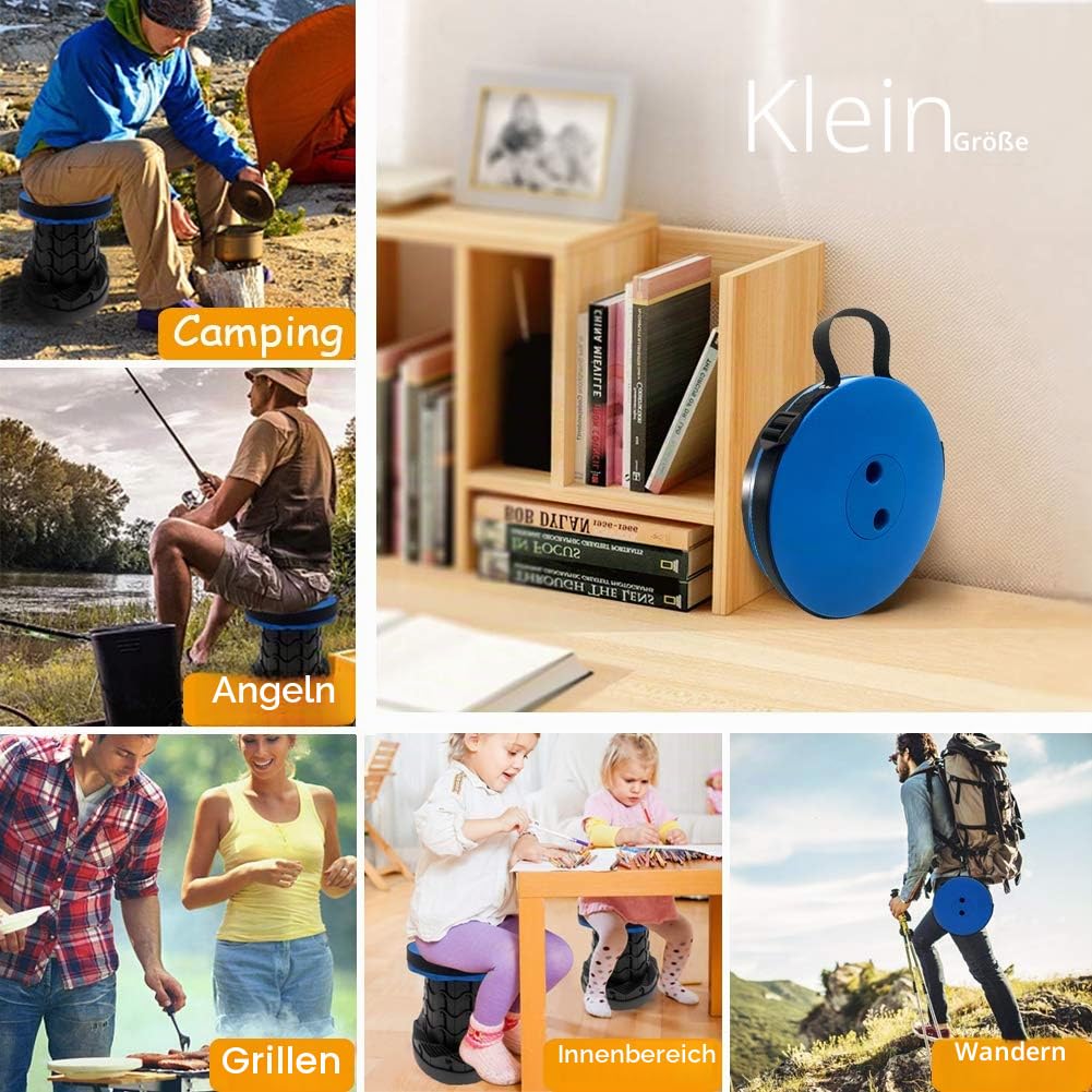 Tragbarer Klapphocker, Zweiten Generation Mini Teleskophocker Leichte Campinghocker für Outdoor Camping Angeln BBQ Drinnen Küche, Belastung 397 lb (L-schwarz)