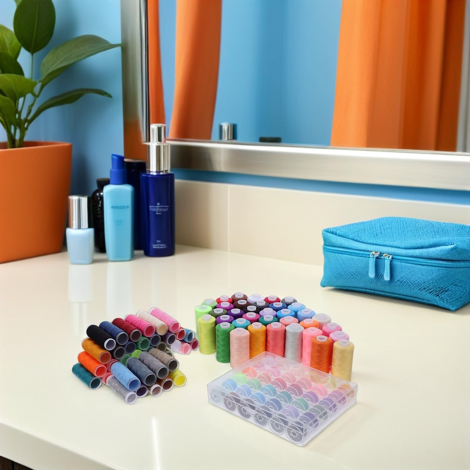 Hilo de Coser de Poliéster Kit Portátil 111 Piezas con Bobinas y Portacarretes para Bordado y Acolchado, Adecuado para Máquinas de Coser y Entusiastas Costura