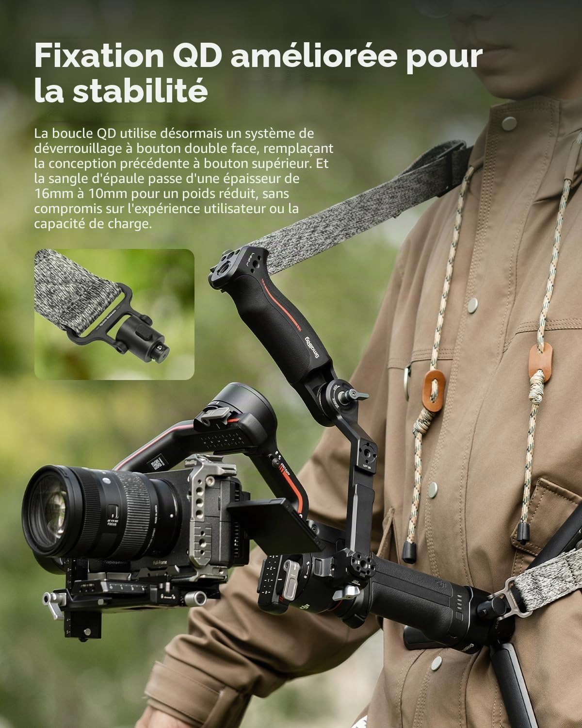 SMALLRIG RS3 RS2 Bandoulière Réduisant Le Poids Compatible avec SMALLRIG Poignée pour DJI, Ceinture à Cardan avec Boucles à Dégagement Rapide QD pour DJI RS4 Mini / RS4 Pro/RS 3/RS 2-4118C