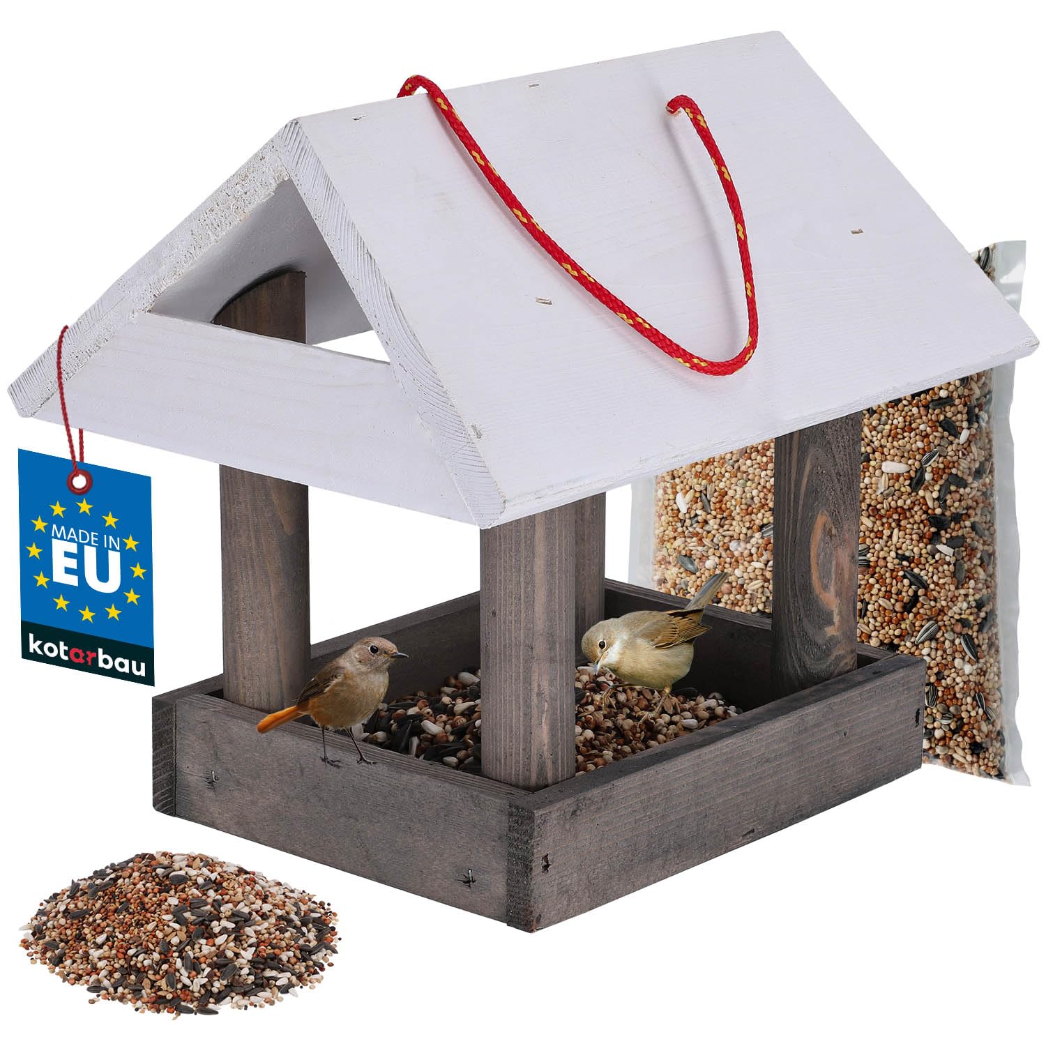 Mangeoire oiseaux en bois bicolore 27x20x24 cm avec distributeur de nourriture