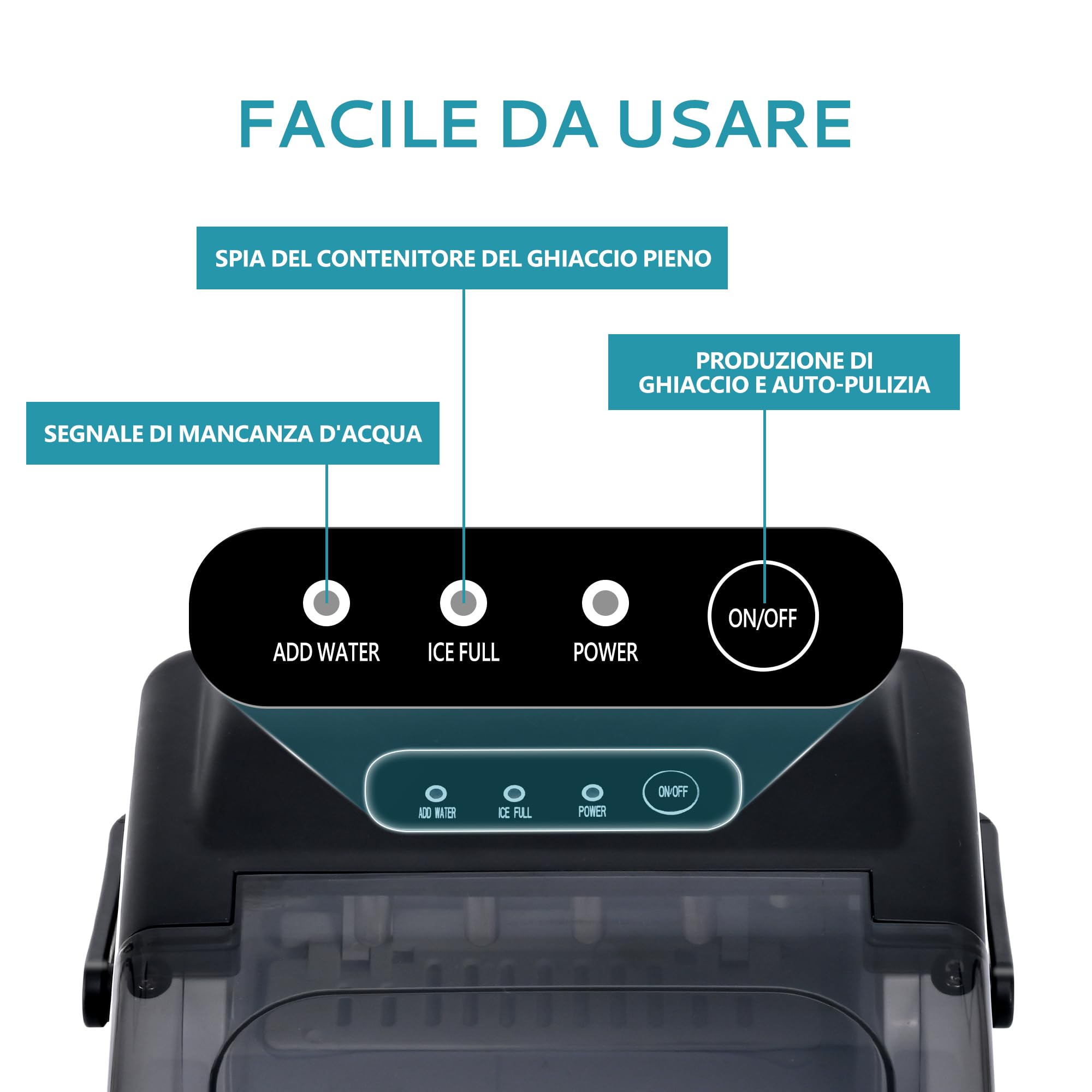 Macchina Ghiaccio 12kg/24h, EUHOMY Macchina del Ghiaccio Casa, 9 Cubetti in 6 Minuti, Autopulente, con Maniglia, Paletta, Cestello, Nero, 45dB