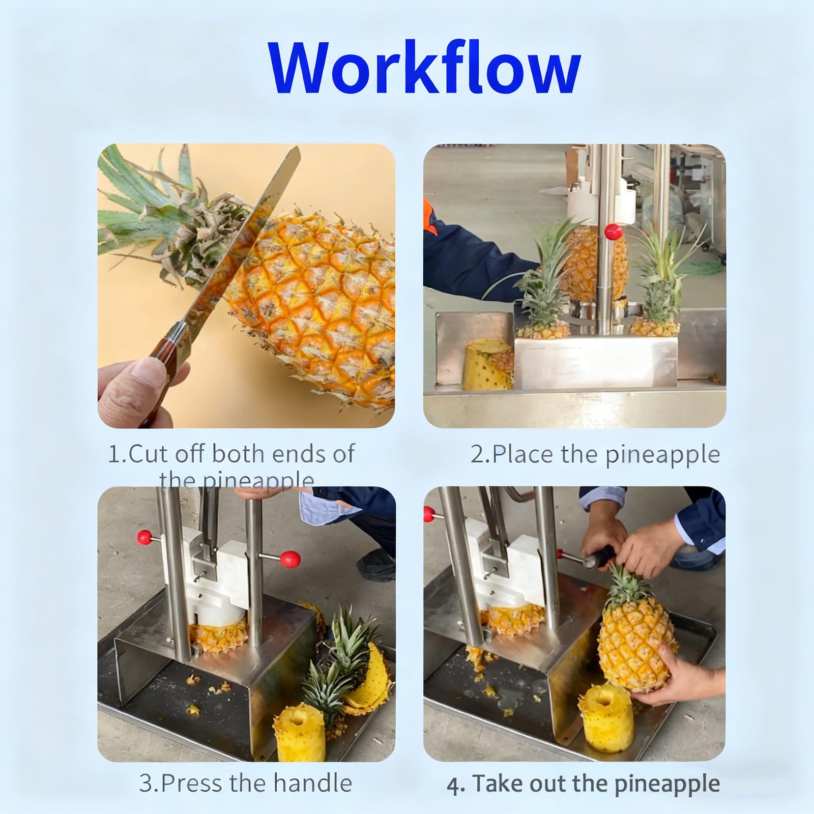 Descorazonador de piña de acero inoxidable, pelador manual con eliminación rápida de carne, 60 unidades/hora, para puestos de alimentos y supermercados