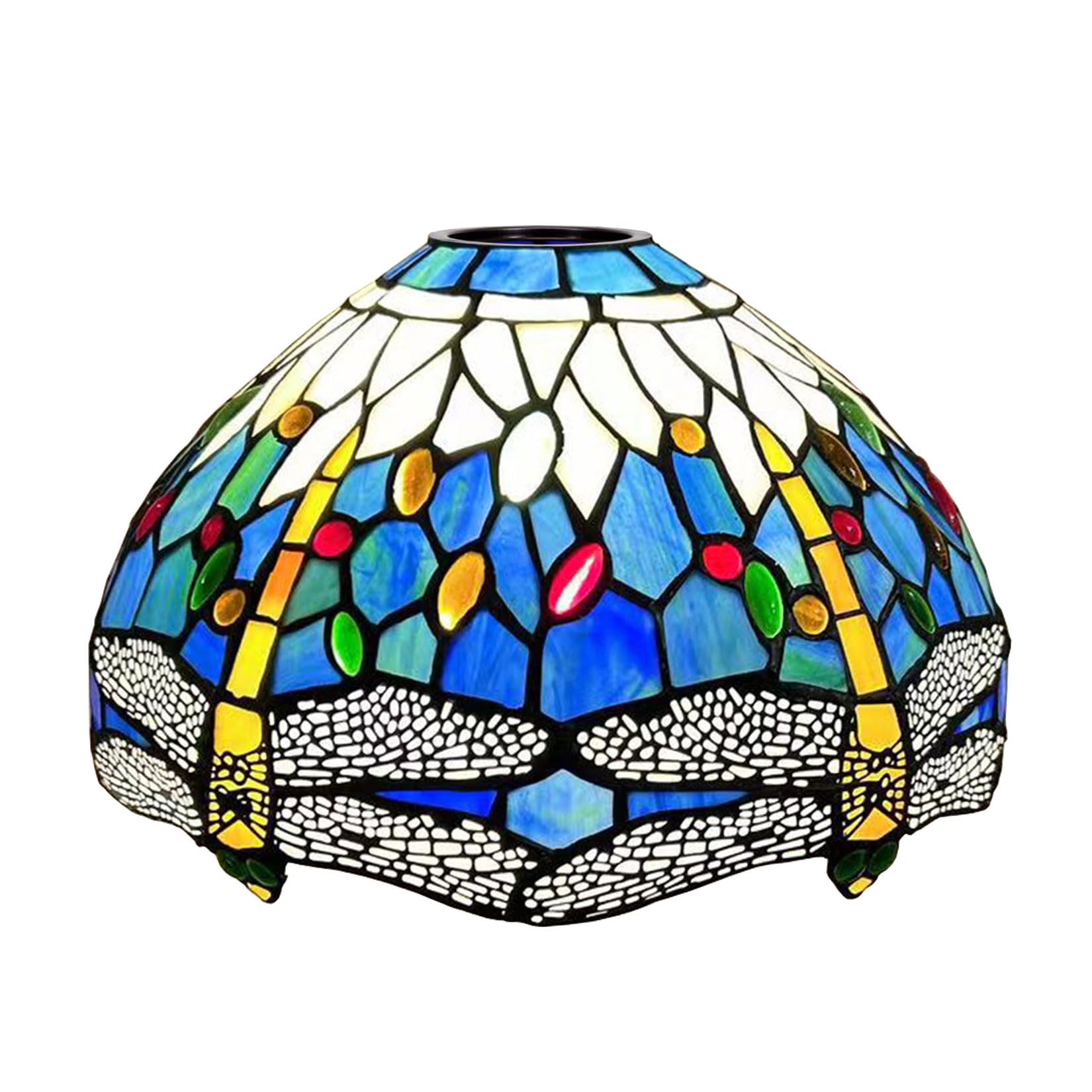 SaryEdge 12X7 Inch Stained Glass Lamp Shade Replacement Only Tiffany Style Lampshades Antique Light Cover Suitable For Use With Arched Floor Lamp Torchiere Lamp Table Lamp Pendant Ligh，Dragonfly