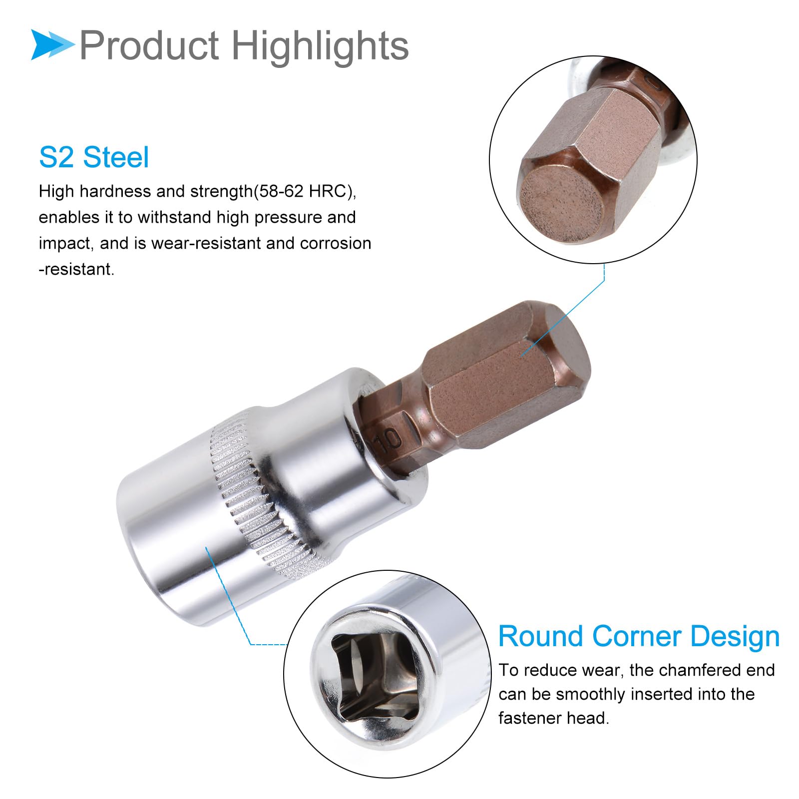 CoCud Hex Impact Bit Socket, 3/8" Drive x 10mm S2 Steel CR-V Quick Change Hex Socket Impact Bit Screwdriver Sockets Adapter - Image 4