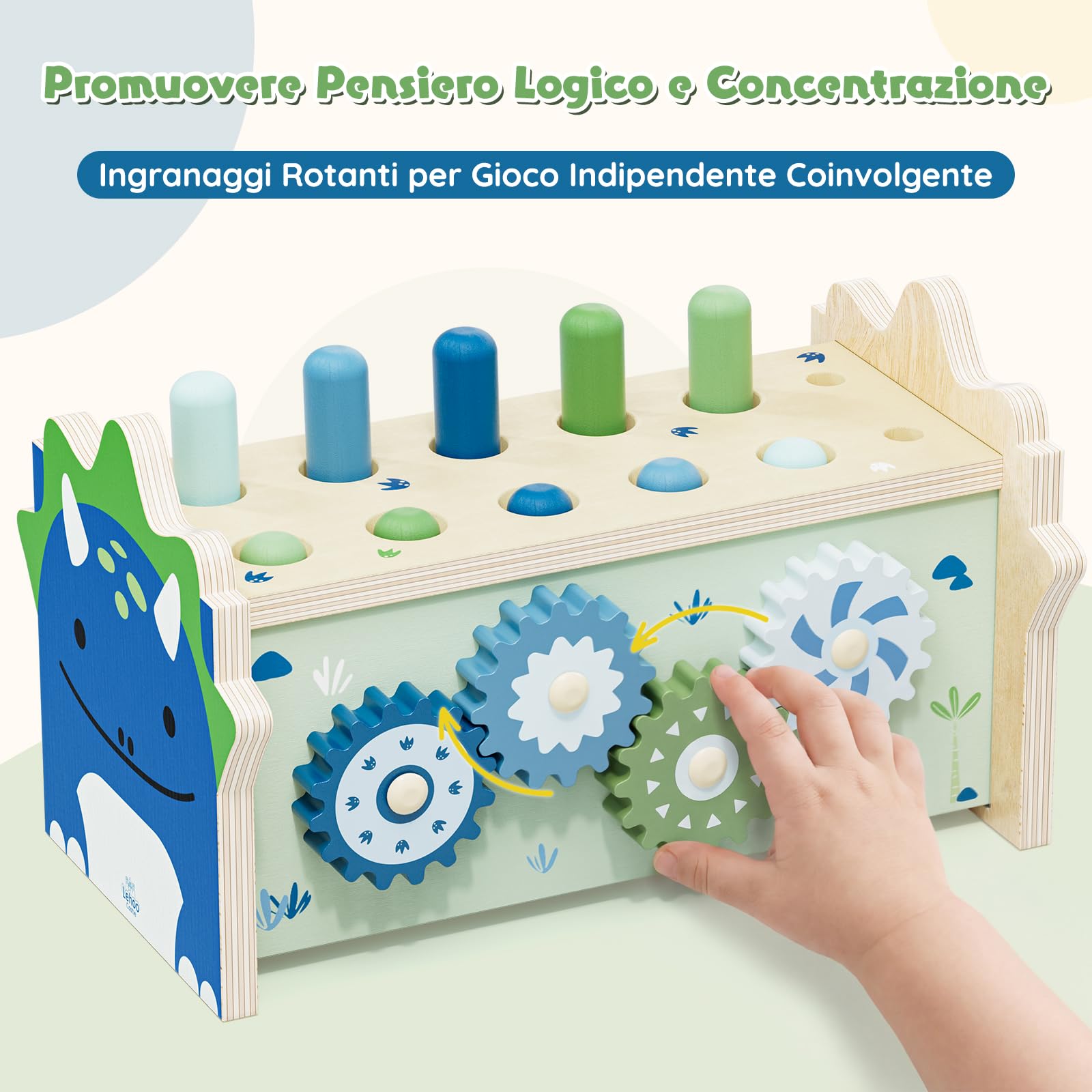 Lehoo Castle Giocattoli Montessori in Legno per 1 Anno - Giocattolo martellante con xilofono - Dinosauro