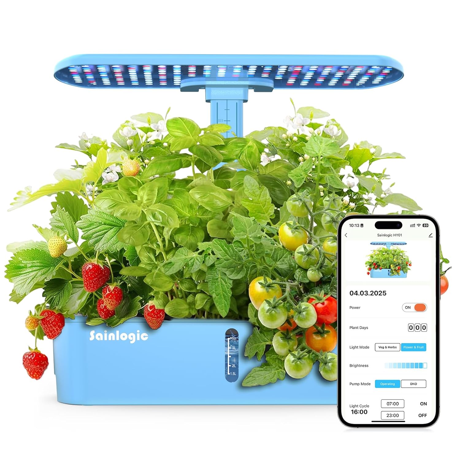 Sainlogic Hydroponics Growing System Kit, 12 Pods Watering Planter, Smart Indoor Garden with APP & WiFi Connected, 5 X Growth with 24W LED, Quiet Pump, for Vegetables, Herbs and Flowers