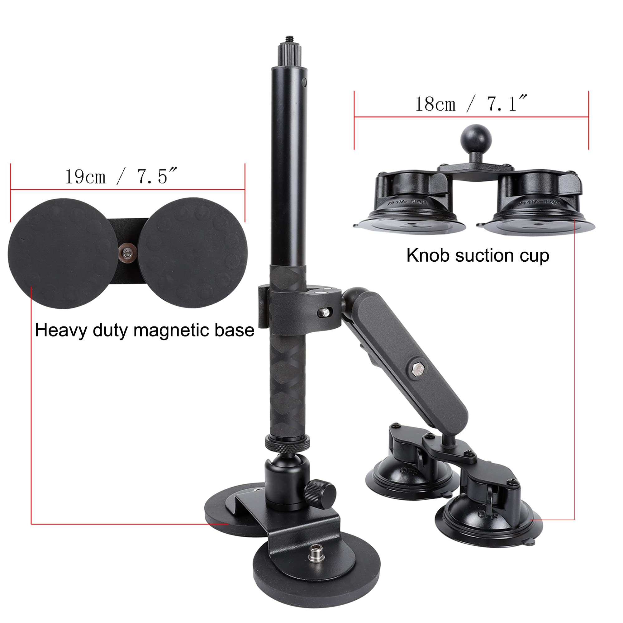 PellKing Kit di supporto per auto per fotocamera Insta360 DJI OSMO 360, 4 in 1, con ventosa magnetica e bastone invisibile per selfie da 114 cm, per fotocamera Insta360 X5, X4, X3, X2, X, GO 3, ONE RS