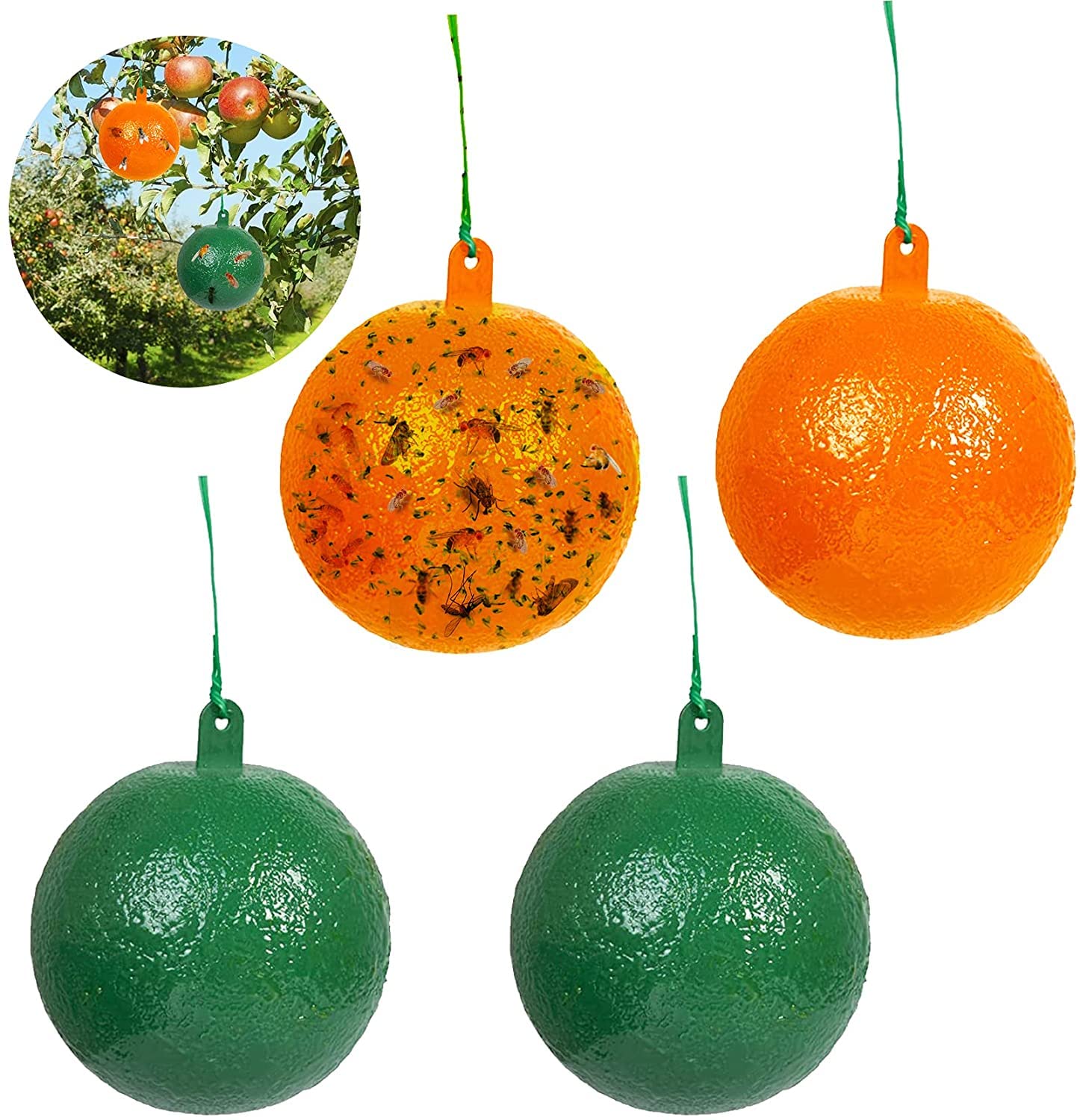 Fly Trap, Fruit Fly Bug Ball Traps, 4 Pack Sticky Fly Traps Hanging, for Indoors/Kitchen, Flexible Easy to Carry, Small Pumpkin Fruit Fly Trap for Home Against Pests Fruit Flies, for Indoor/Plants