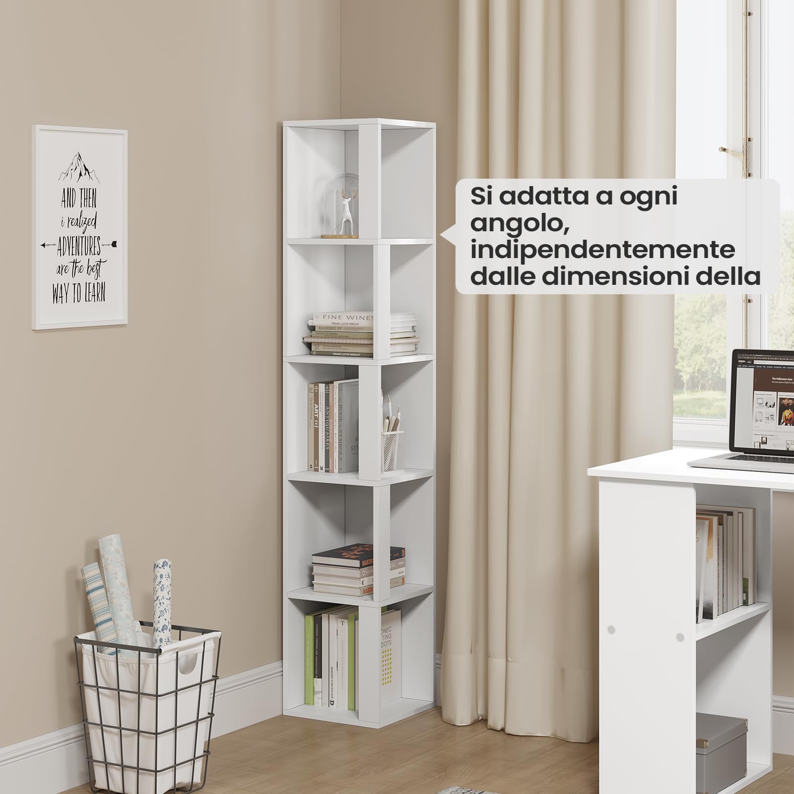 eSituro Libreria Verticale 5 Cubi 30x30x159 cm Bianco | Autoportante; Aperto; In legno; Soggiorno cucina; Montaggio facile