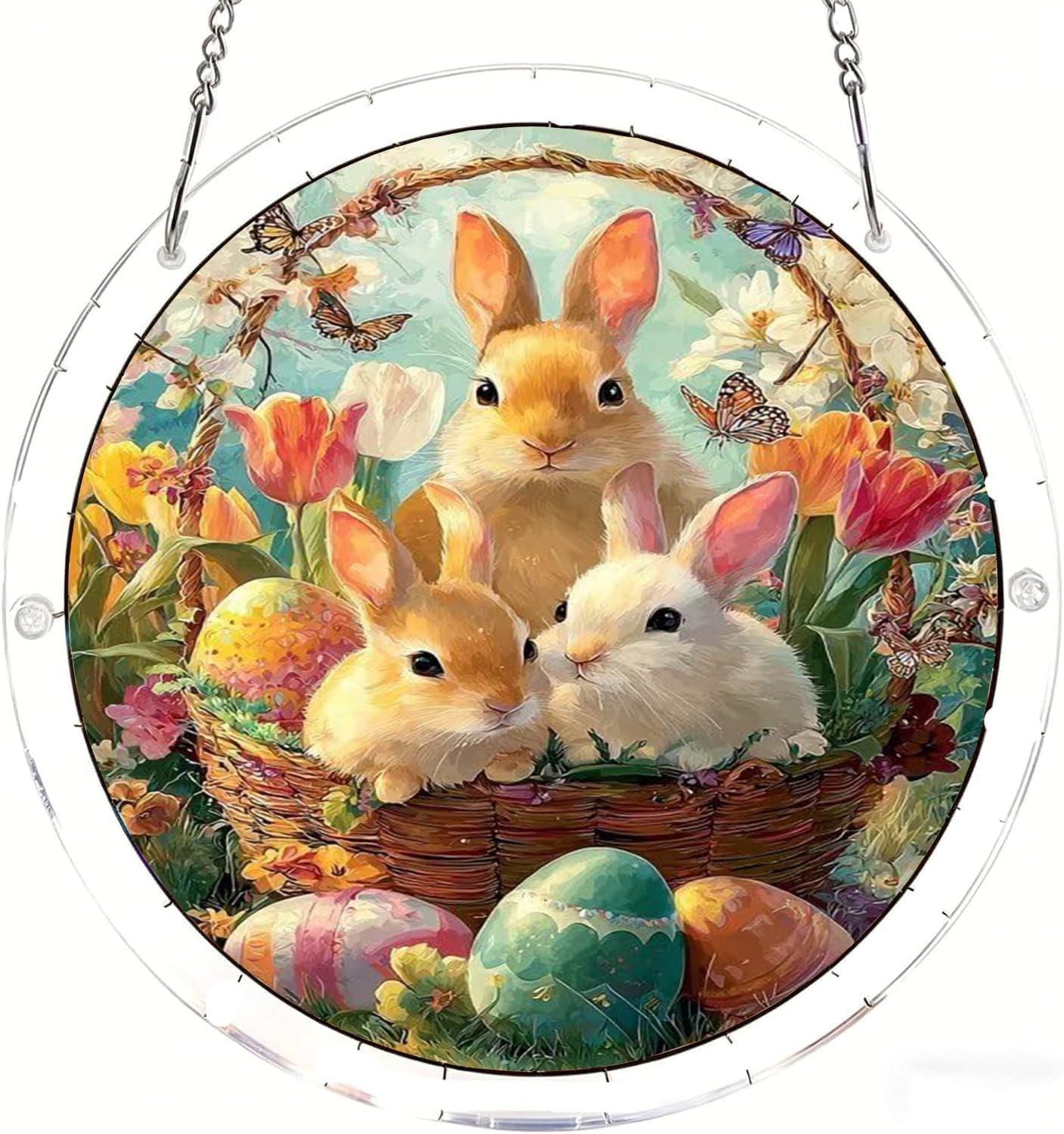 Rabbit Easter Eggs Acrylic Jigsaw Puzzles Suncatcher, 8.2 Inch Window Hanging Suncatcher Acrylic Puzzle, DIY Home Decor Art Gift