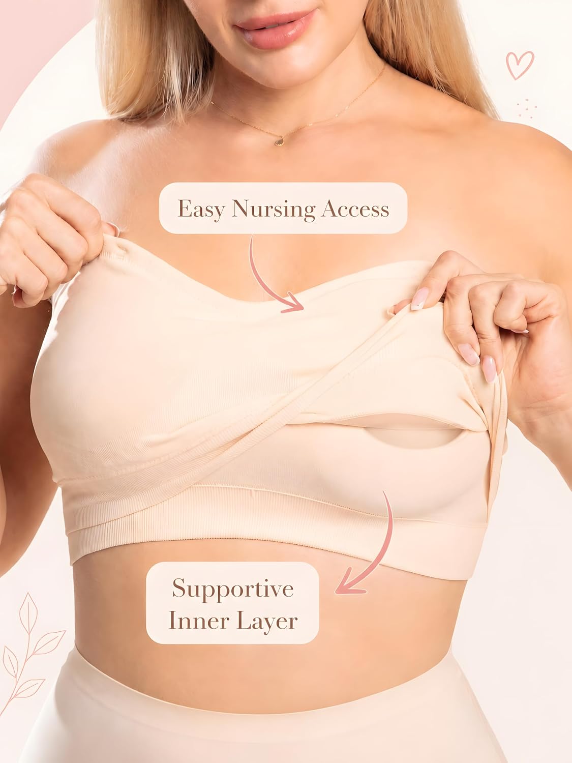 Strapless Nursing Bra, Improved Version, Wireless Padded Maternity Bandeau with Built-in Pads for Breastfeeding