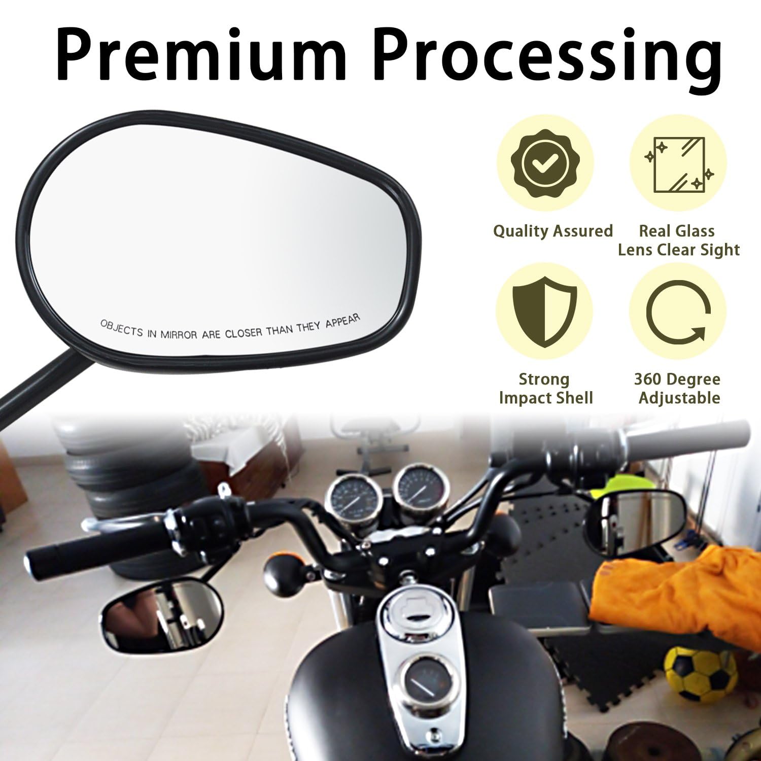 Lusterko wsteczne 5/16 z gwintem 24 UNF, uniwersalne do motocykli Harley CVO Touring, Softail, Dyna Sportster XL 883, 1200, Electra Glide, Road Glide, 1984-2025, czarne #2