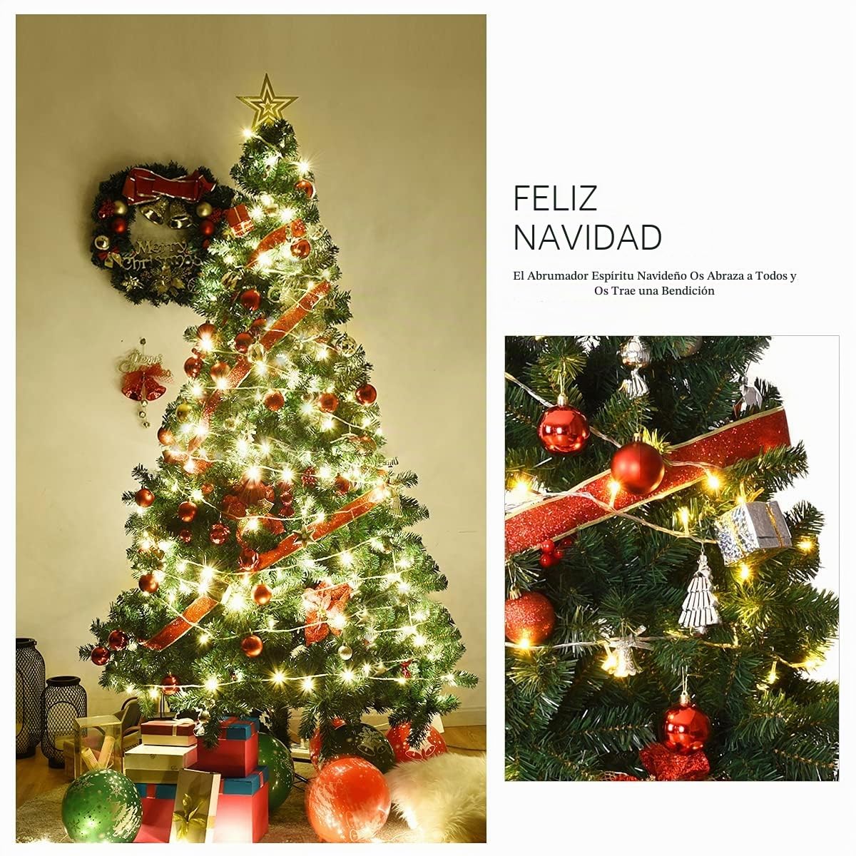 RELAX4LIFE Árbol de Navidad 210 cm con 950 Ramas, Árbol de Navidad Artificial con Hojas de PVC, Soporte de Metal y Almohadillas Antideslizantes, Arvore de Natal para Salón, Tienda, Oficina (210 cm)