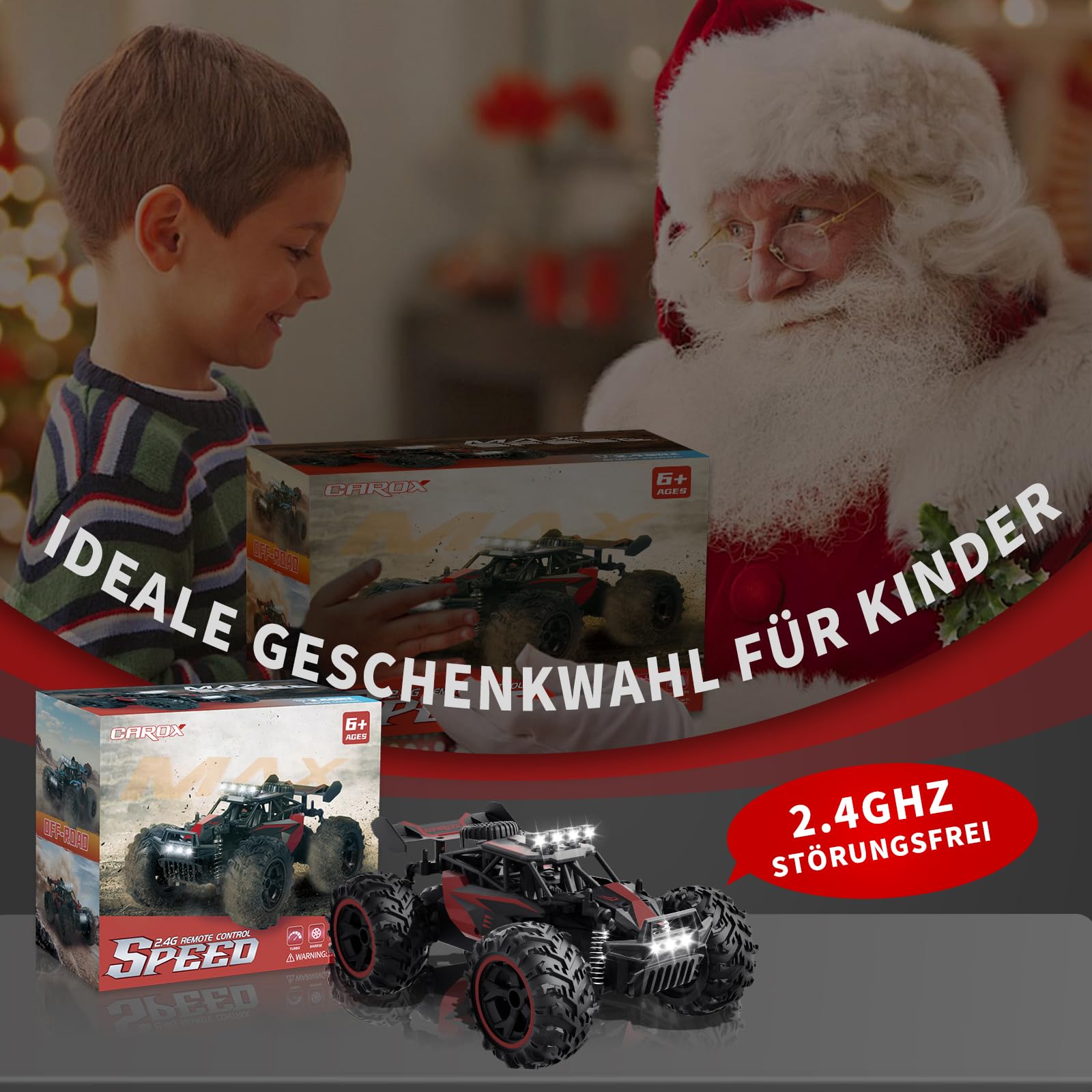 Carox Auto radiocomandata, 2,4 GHz, 25 km/h, auto radiocomandata, 1:18, fuori, con fari e illuminazione del telaio, controllo remoto, regalo di compleanno per bambini