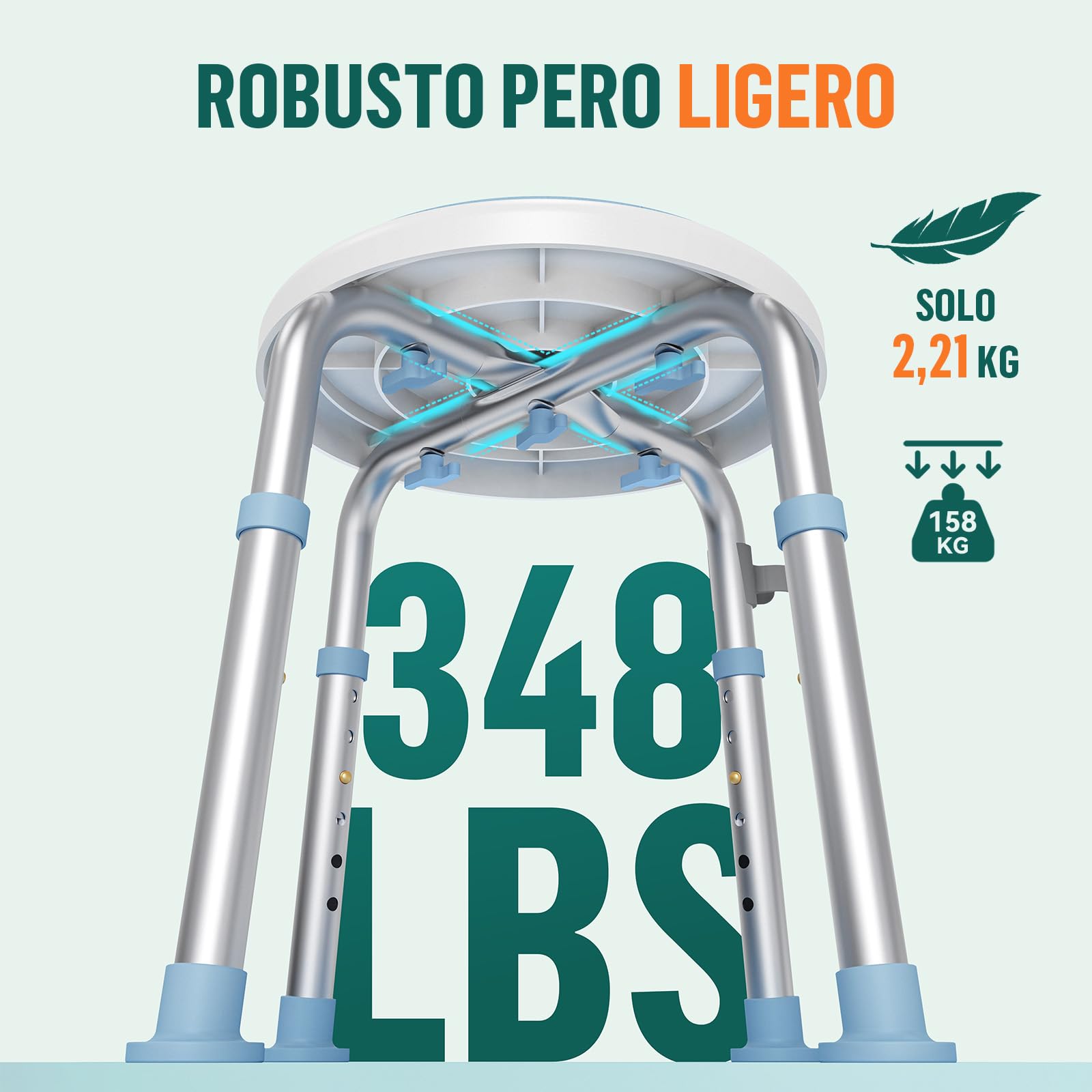 LC01 Silla de Ducha Giratoria 360° Regulable en Altura – Taburete de Ducha Antideslizante de Aluminio, Asiento de Baño Ligero para Mayores y Personas con Movilidad Reducida