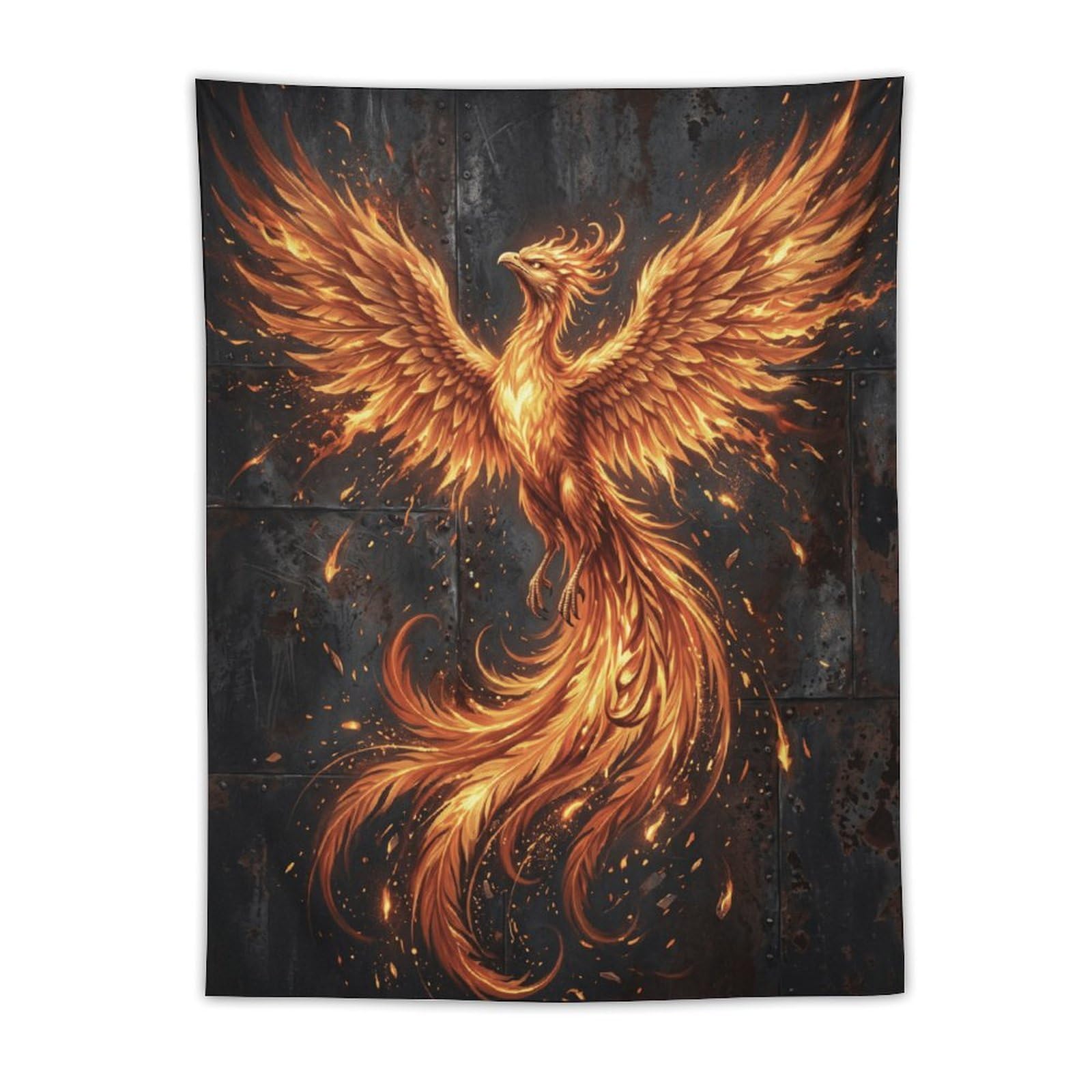 W7C8U2X3 Black Fire Phoenix Wall Tapestry, Fantasy Illustration, Dorm Room