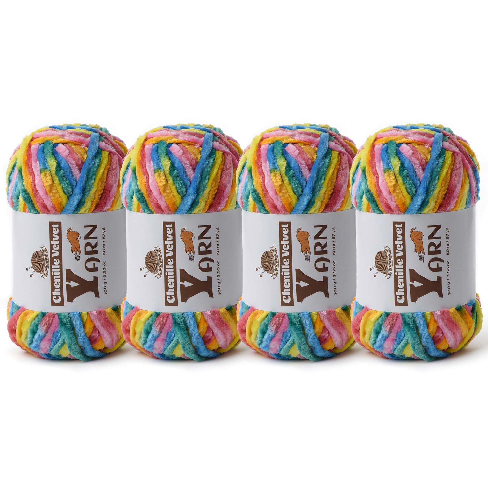 Chenille Crochet Neon Yarn 4 Pack