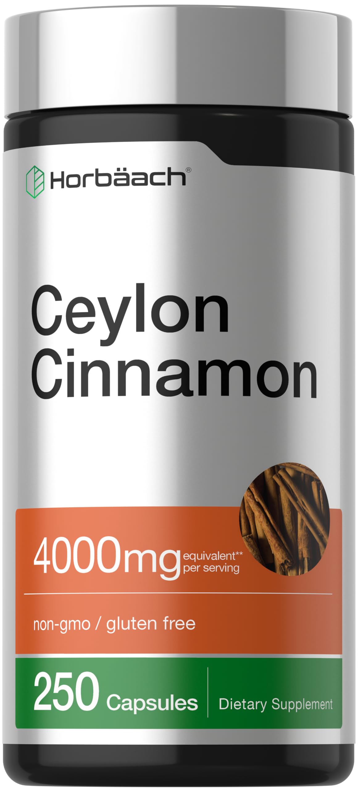 Horbäach Ceylon Cinnamon Capsules | 250 Count | Non-GMO, Gluten Free