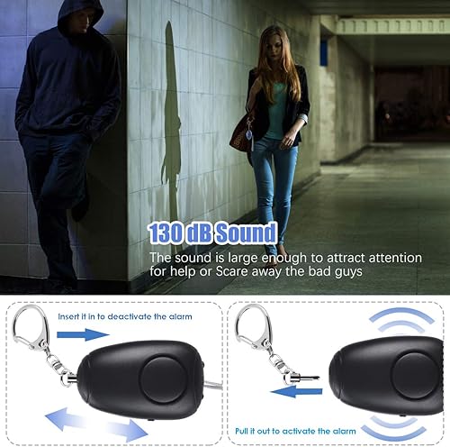 Miniatura 3 de Alarma personal de sonido seguro, alarma personal recargable de emergencia de 130 dB, llavero de alarma de seguridad con 2 luces LED, para mujeres,