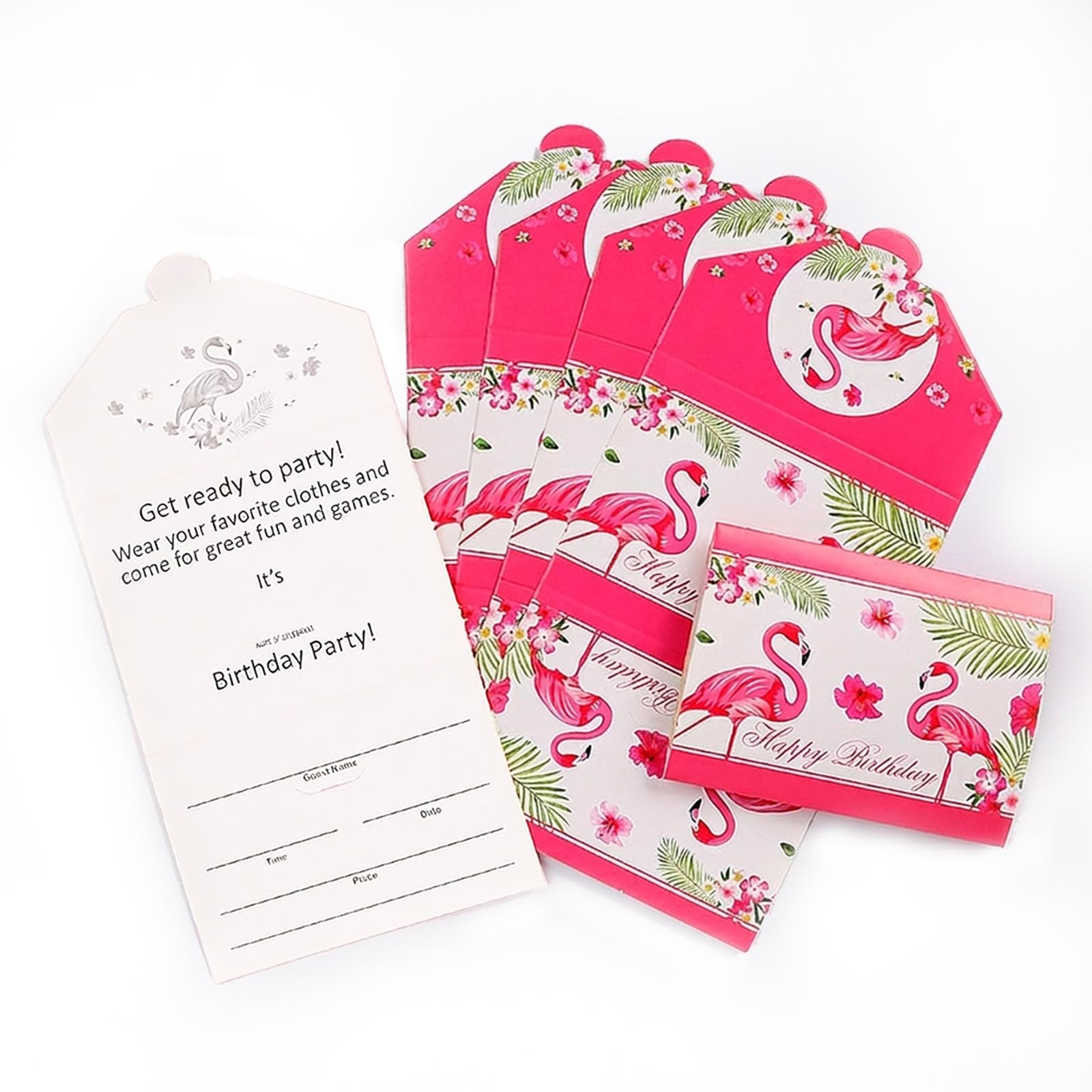 30 Pcs Party Invitations for Kids: Girls Birthday Party Invites with Thick Cardstock Folding Envelope Design Fill in Birthday Invitations for Kids Girls Children Party Supply Kit (Flamingo) — image 1