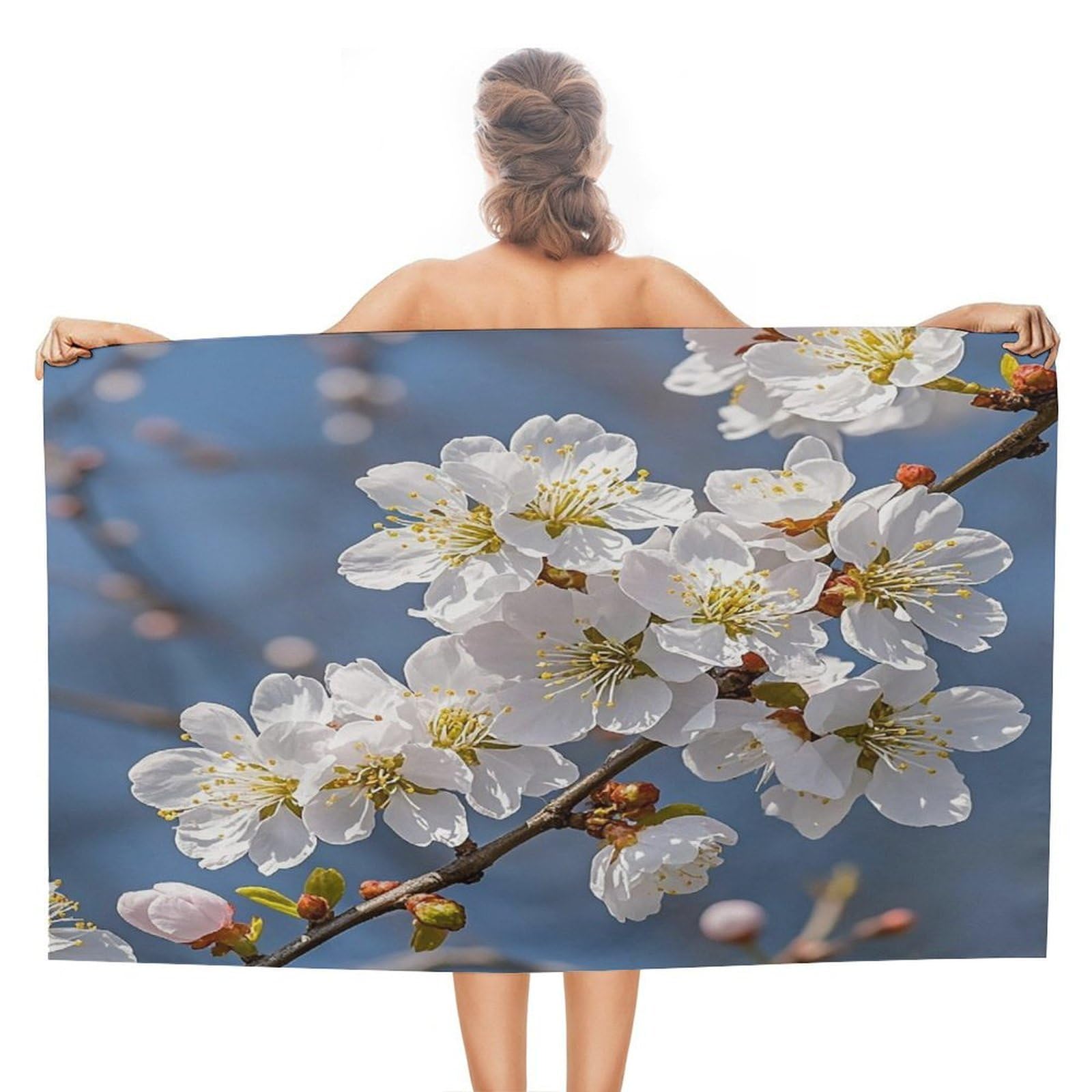 VstaDank Japanese Floral Cherry Blossom Bath Towel Stylish Double-Faced Pile Travel Towel Soft Absorbent Beach Towel for Pool Swim Sports Camping Adults Gift 51X31 Inch