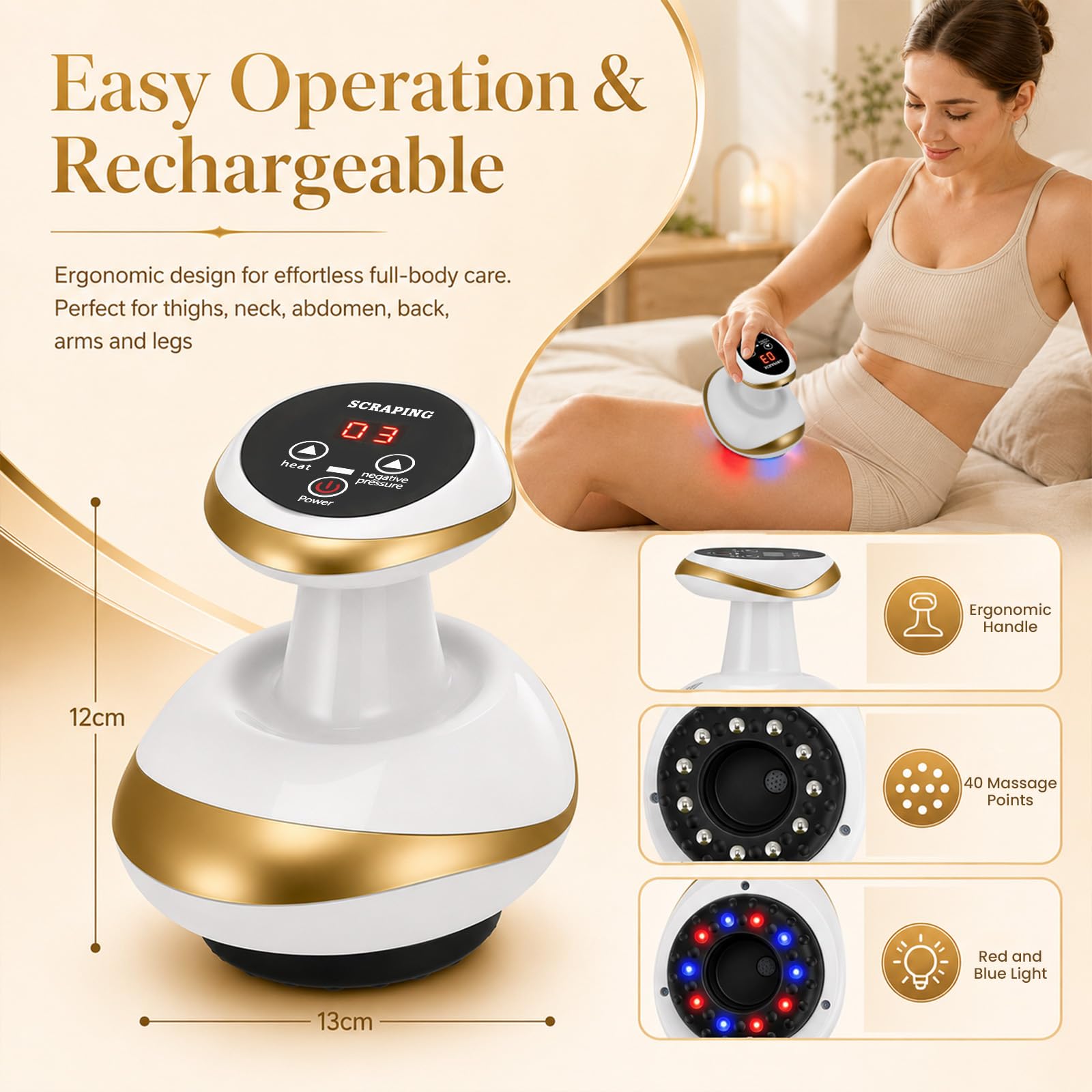 Massaggiatore Contro Cellulite 4 In 1,Con Coppettazione Sottovuoto&Gua Sha | 9 Potenza Di Aspirazione E 9 Calore,Massaggiatore Anticellulite Vacuum Favoriscono La Circolazione Sanguigna