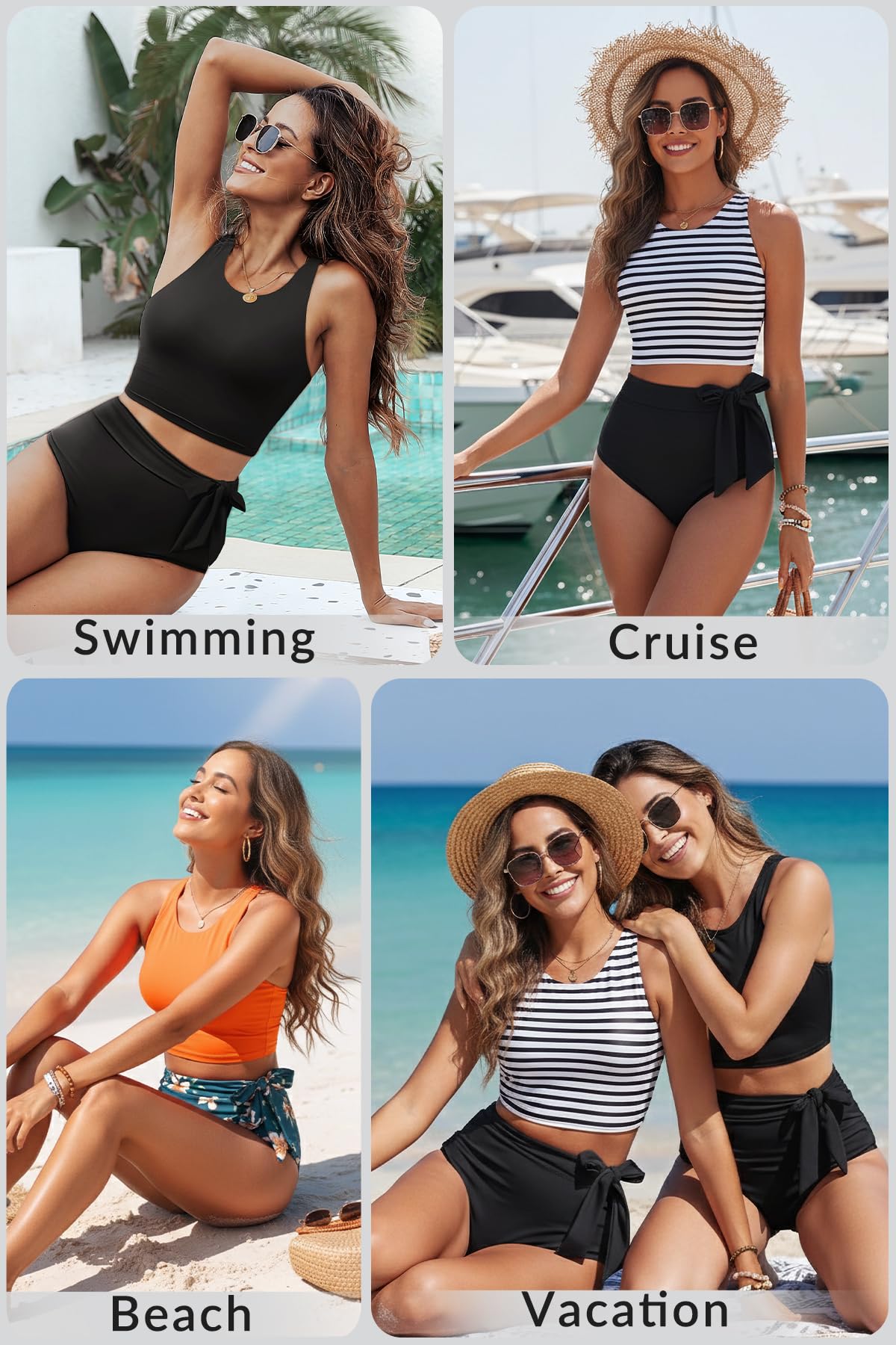Damen-Bikini-Set mit hoher Taille und Ringerrücken, zweiteilig