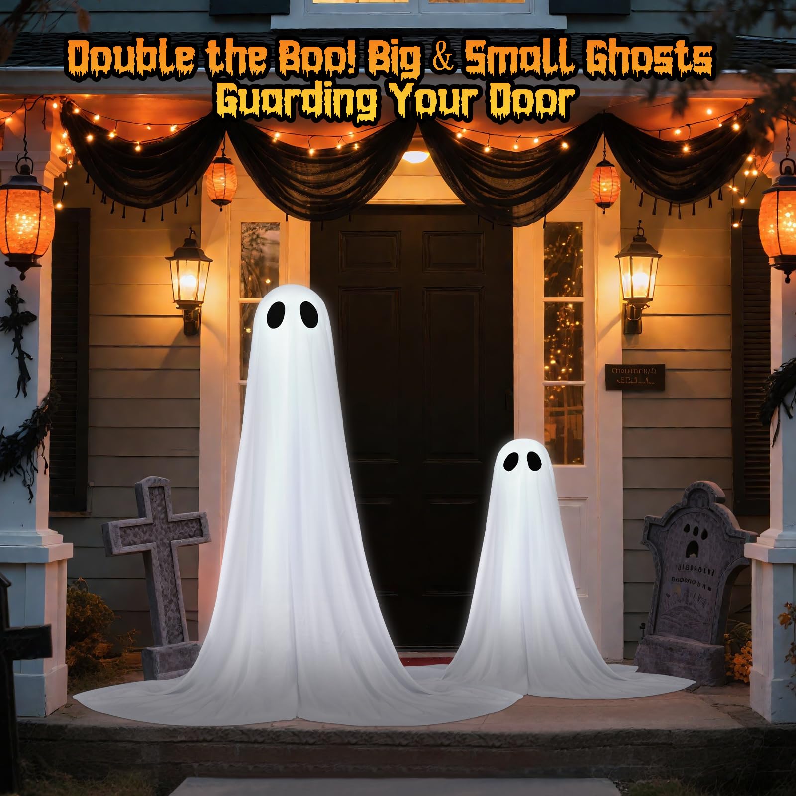2 Pack Halloween Ghosts Outdoor Pink Spooky Ghost Decorations Outside 36'' & 18'' Tall White Light Timer Function Standing Scary Light Up Ghost Kit for Porch, Courtyard, Party, Haunted Houses (Pink): 36'' White Ghost