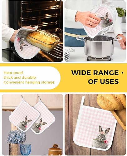 Miniatura 5 de 3 Packs Easter Buffalo Check Pink Pot Holders Sets for Kitchen,Oven Pan Plate Bowl Pads Heat Proof Mat with Hanging Loop,Terry Cloth Potholders Soft
