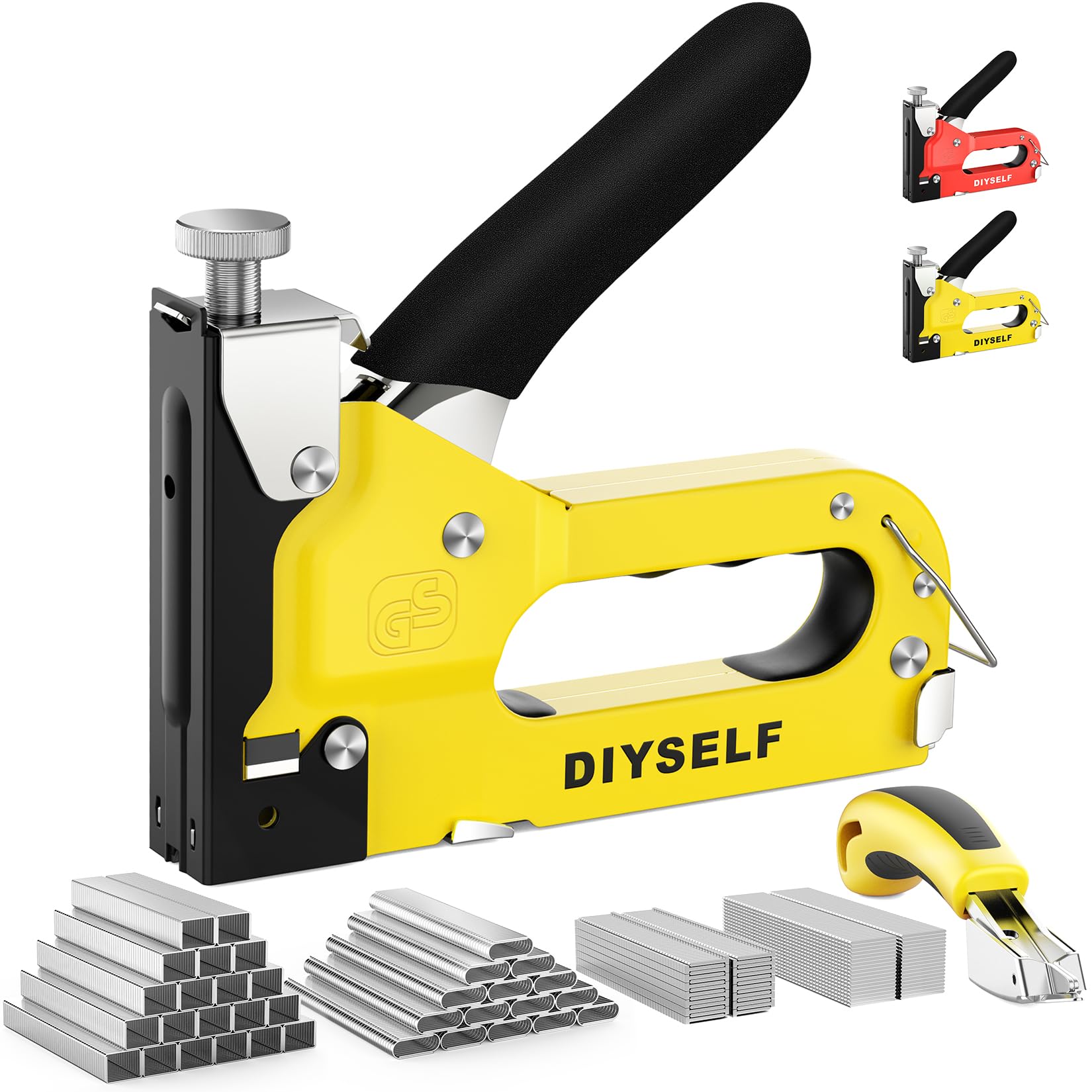 DIYSELF - Staple - Gun - Heavy - Duty, 4-in-1 Upholstery Staple Gun with 4000 Staples & Remover, Fabric Stapler, Stapler Gun for Wood, Upholstering, Crafts, Carpet, Wire, grapadora para Madera