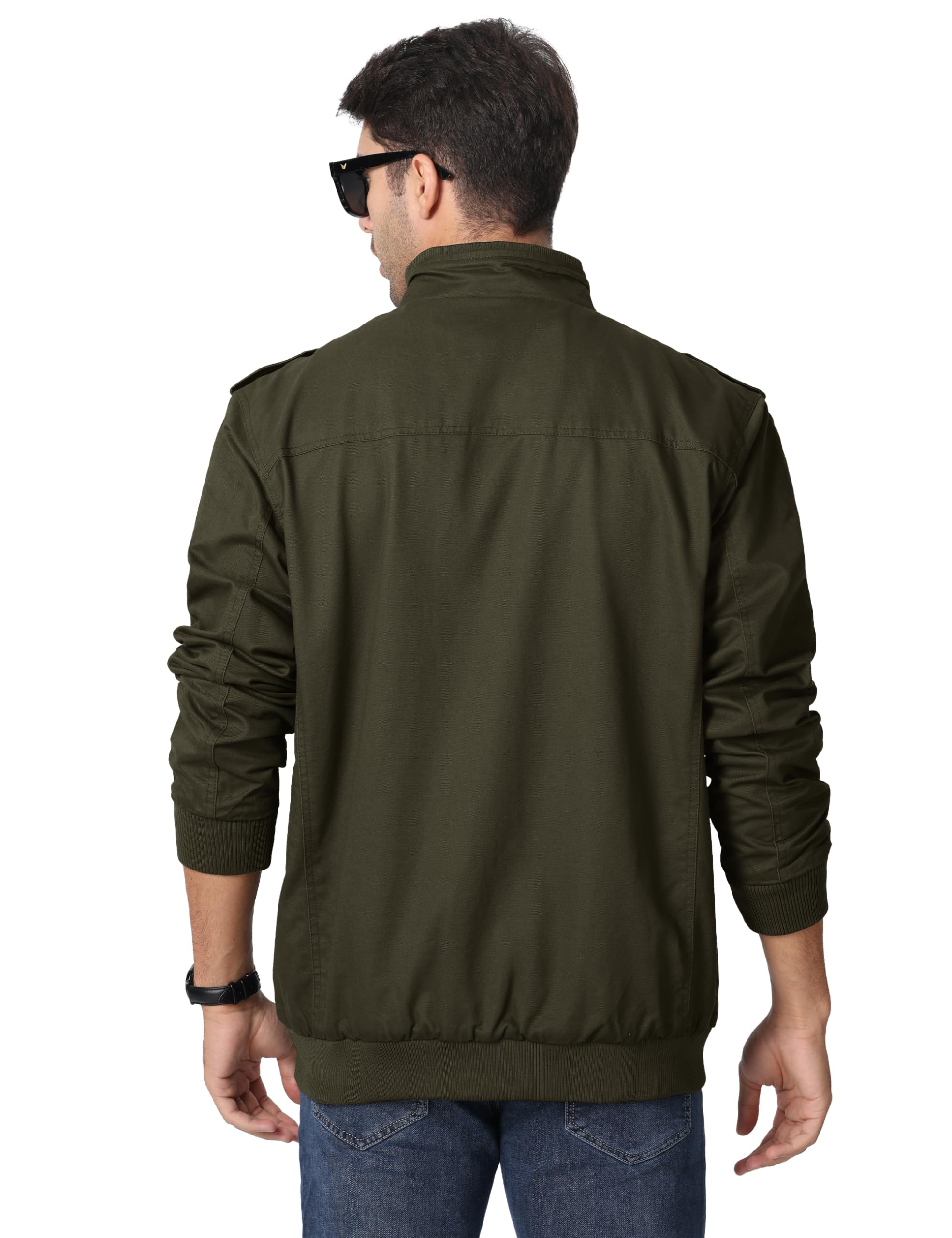 TACVASEN Herren Übergangsjacke Frühlingsjacke Stehkragen Cargo Jacke Militär Baumwolle Arbeitsjacke mit Vielen Taschen