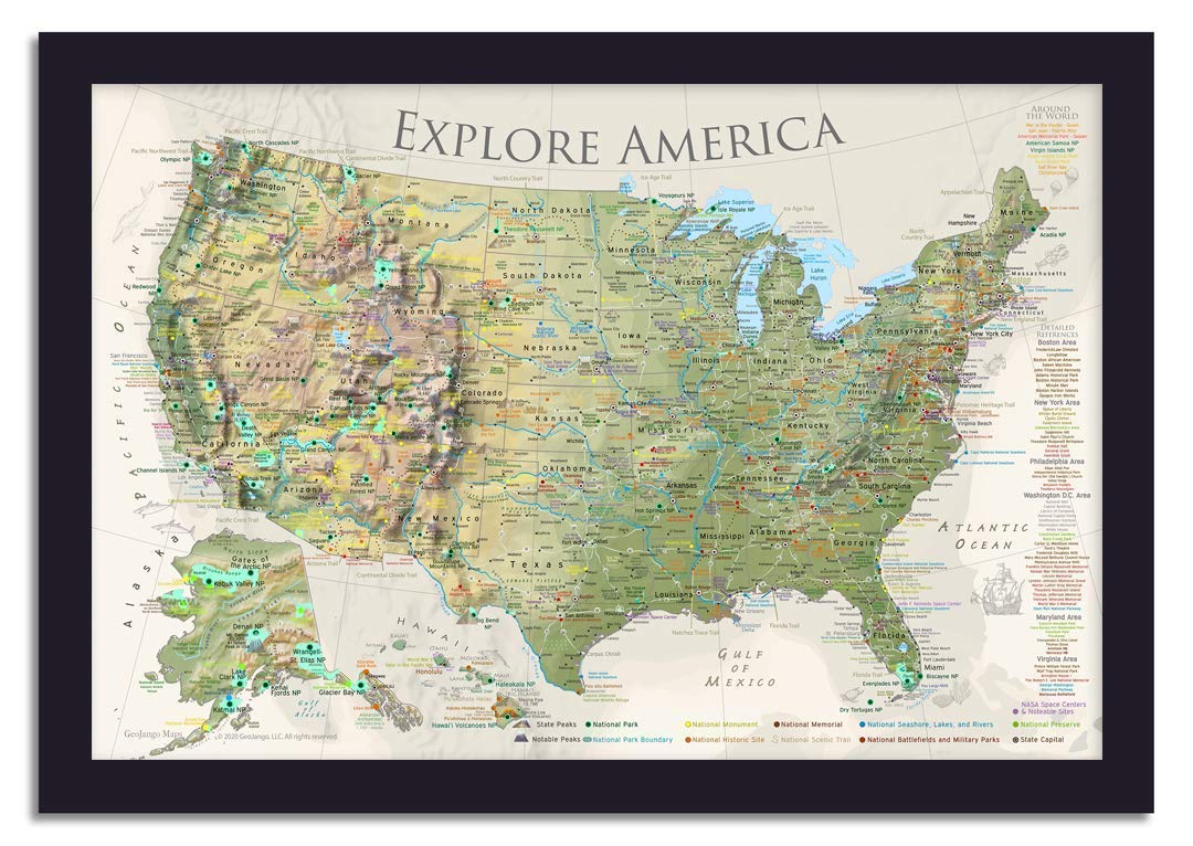 Buy USA Framed Wall With National Parks Push Pin Nautilus Edition